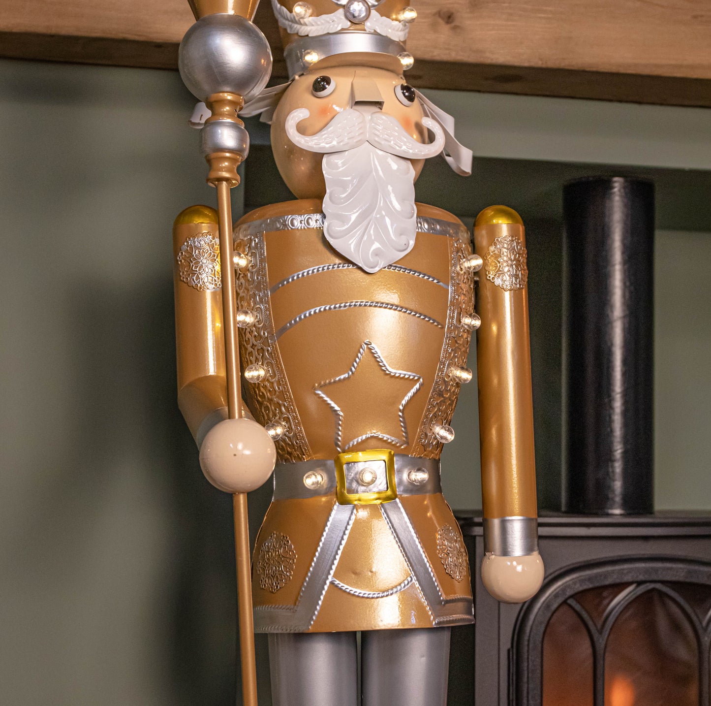 1.2m Battery Operated Light up Giant Christmas Gold Nutcracker with LEDs