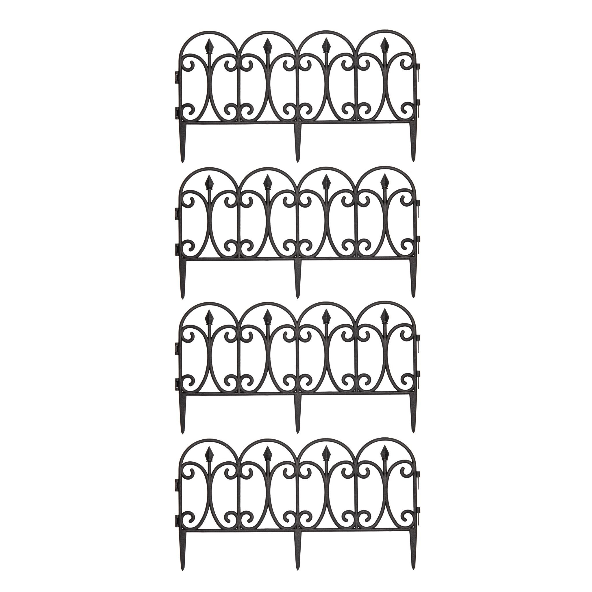 23cm x 57cm 4 Piece Black Ornate Garden Border Fence Edging 