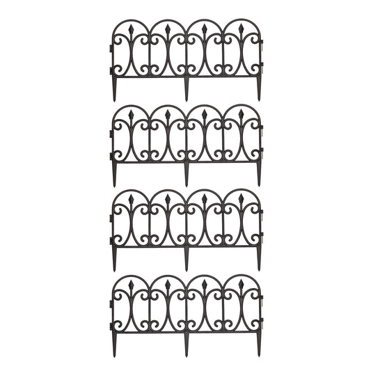 23cm x 57cm 4 Piece Black Ornate Garden Border Fence Edging 