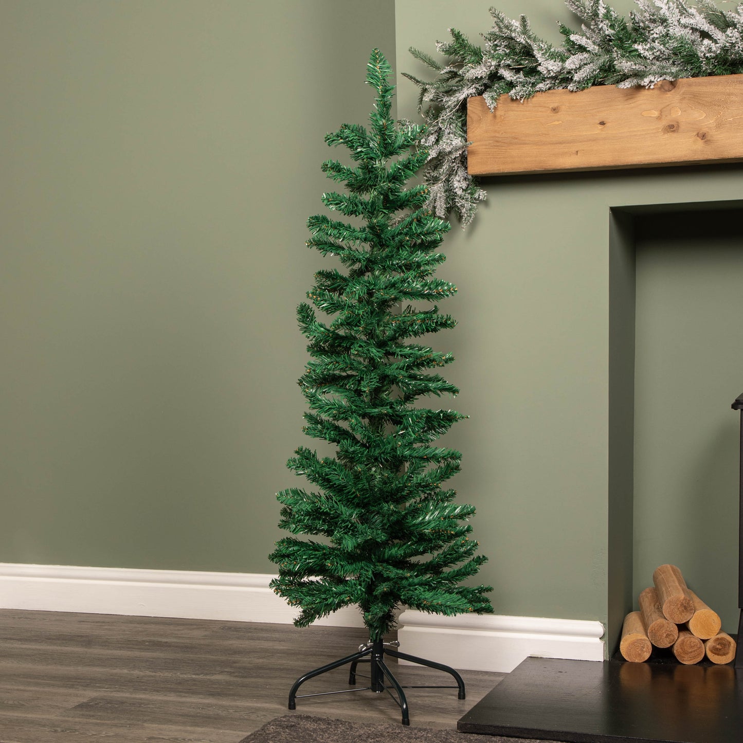 4ft (1.2m) Green Artificial Pencil Christmas Tree With Green Metal Stand and 168 Tips