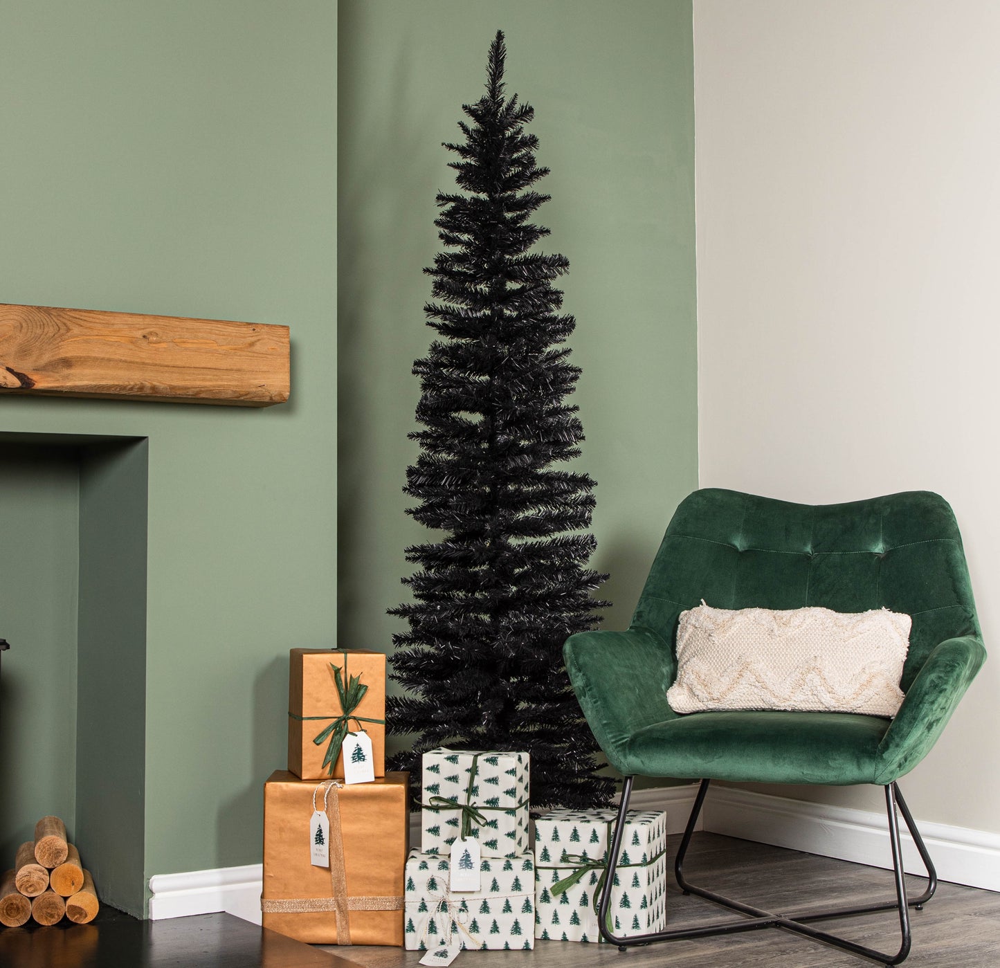 6ft (1.8m) Black Pencil Pine Artificial Christmas Tree with 321 Tips