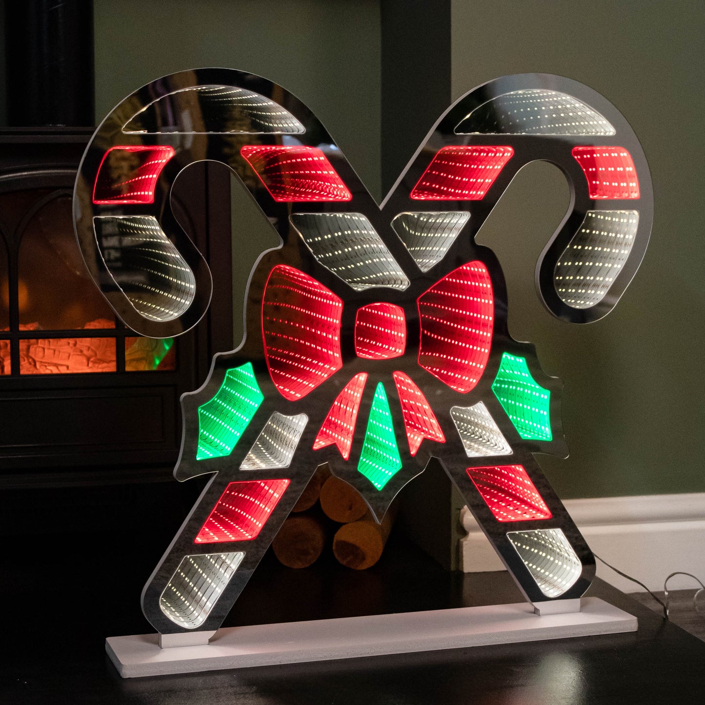 60cm Infinity Light up Candy Canes Display Christmas Decoration with Multi-Coloured LEDs on Base