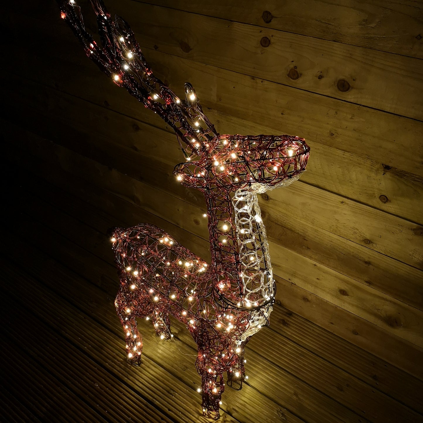 1.2m Flashing Warm White 200 LED Reindeer Outdoor Christmas Light Up Decorations