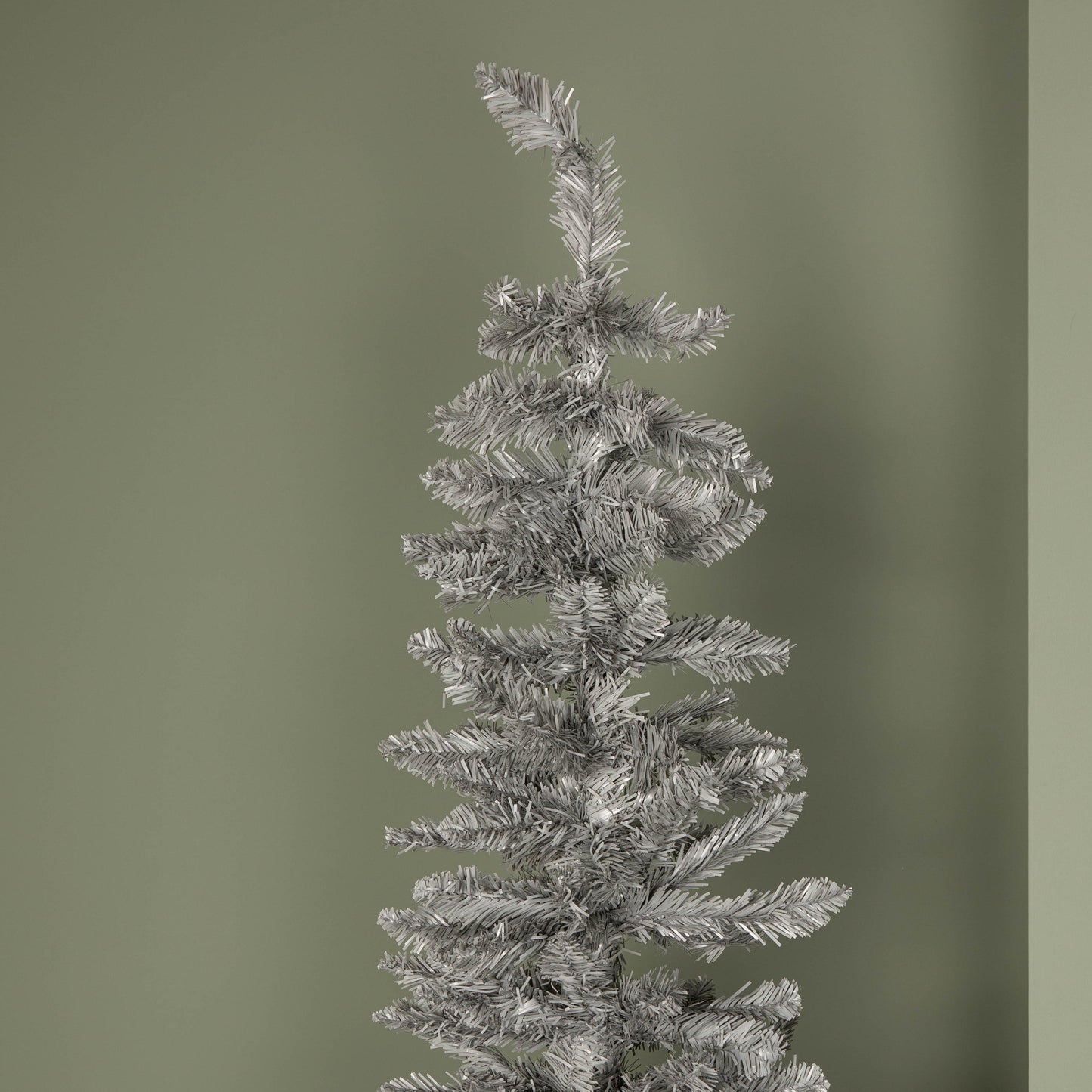 7ft (2.1m) Grey Artificial Pencil Christmas Tree With Green Metal Stand and 401 Tips