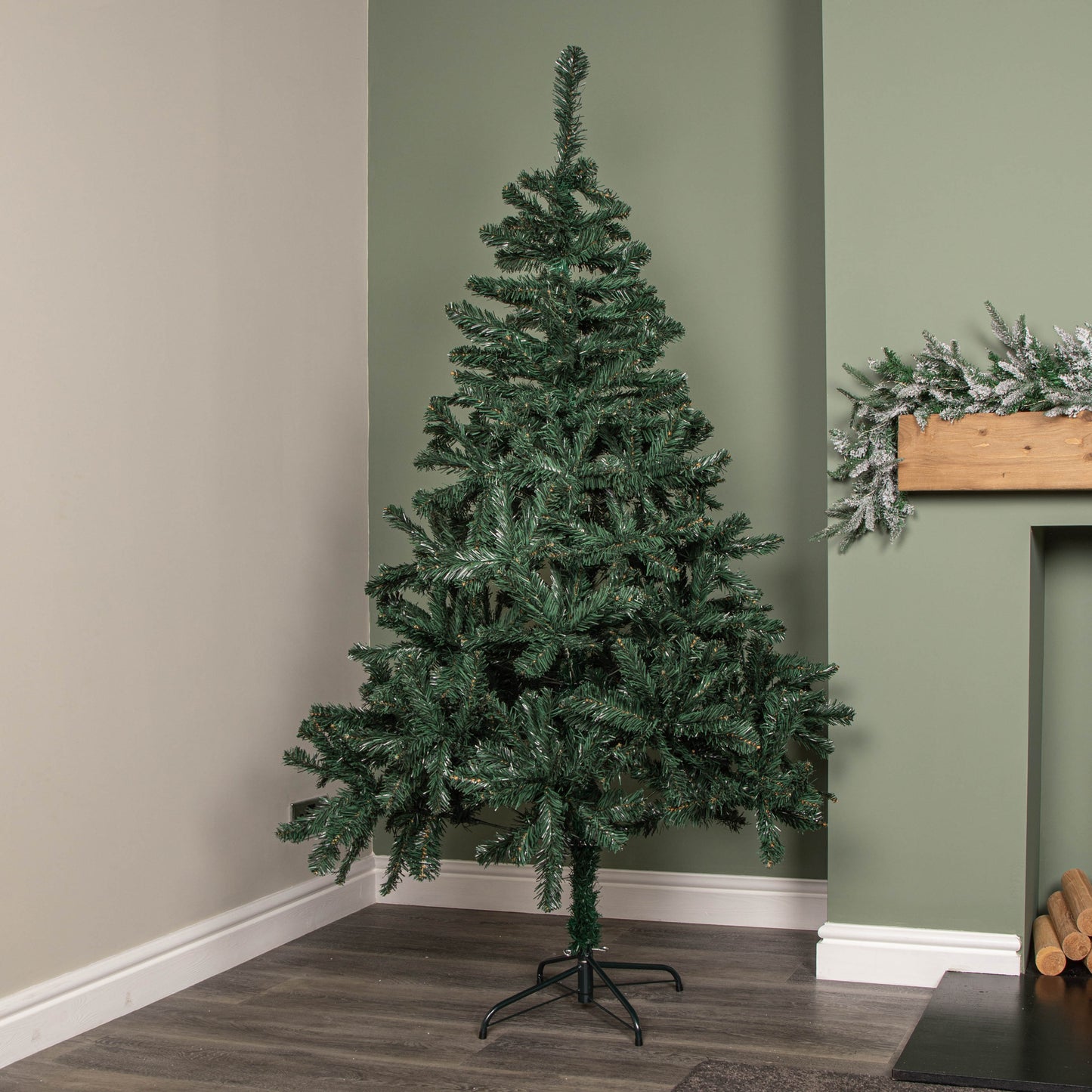 6ft (1.8m) Green Artificial Christmas Tree with Green Metal Stand and 497 Tips