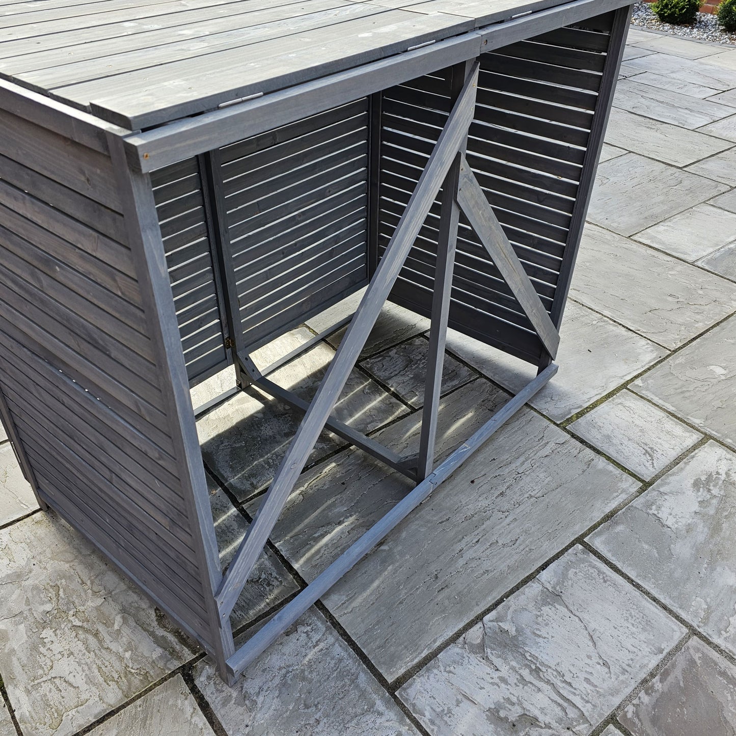 2.03m x 1.14m Large Grey Wooden Outdoor Garden Triple Wheelie Bin Store Storage for 3 Bins 