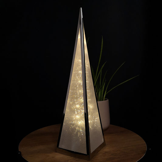 45cm Christmas Holographic Pyramid with Silver Frame-16 Warm White Led