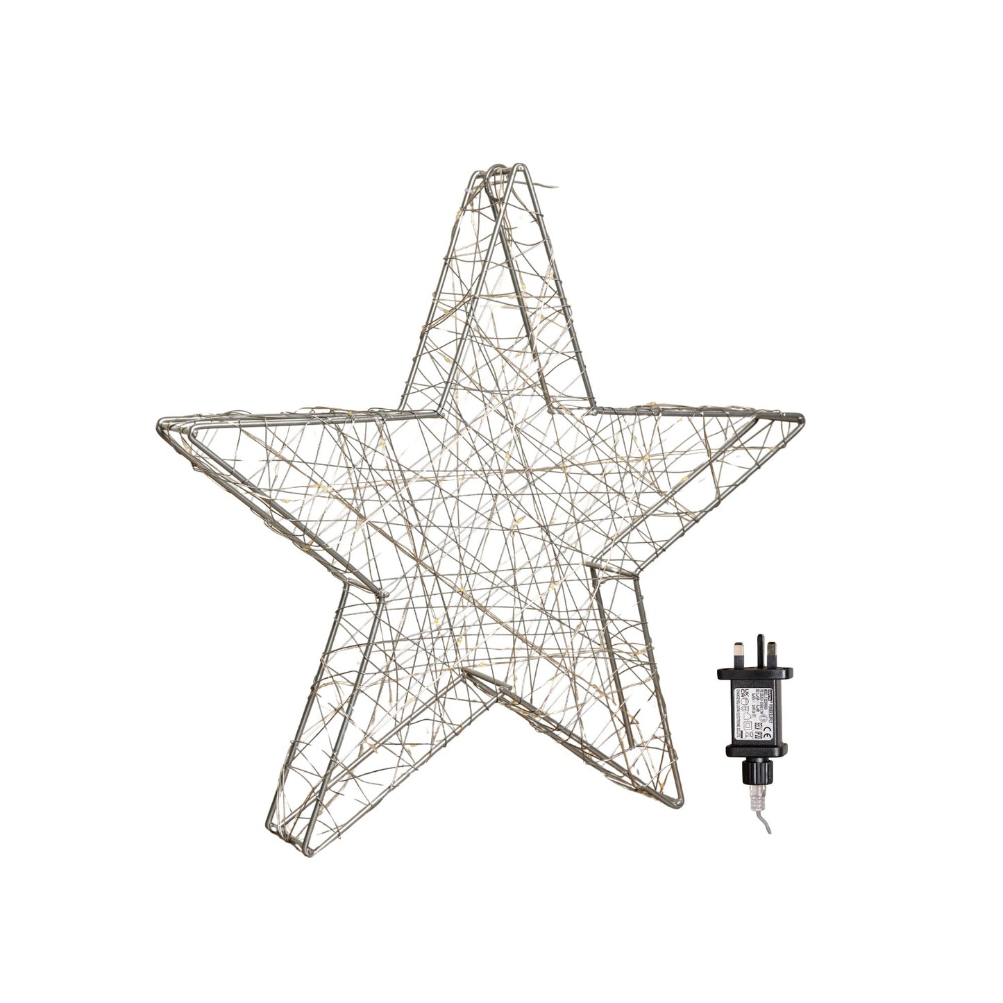 38cm Light up 3D Christmas Silver Star with 80 Warm White LEDs