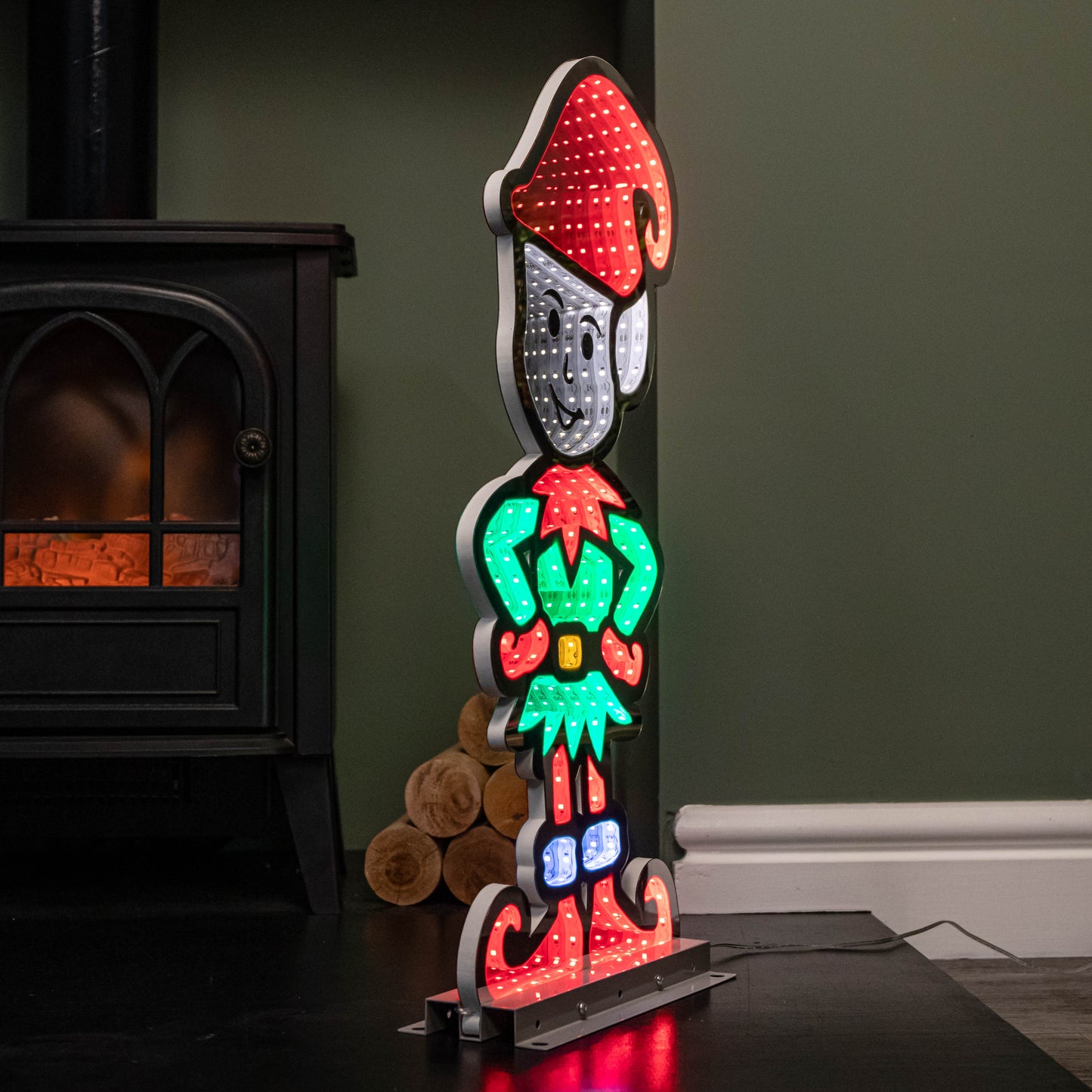 60cm Infinity Elf in Red Boots on Metal Base with Green and Red LEDs