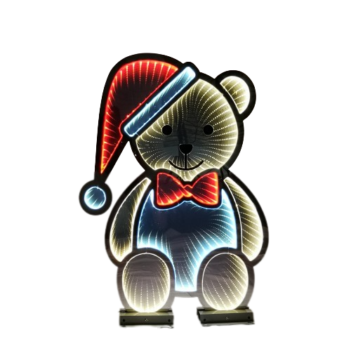 60cm LED Infinity Light Teddy with Hat & Bow-tie Decorations with Metal Stand