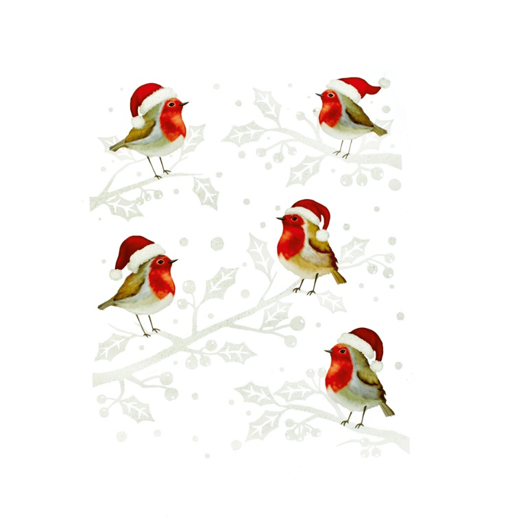 35cm Christmas Robin in Santa Hat Window Decal Decoration with Glitter