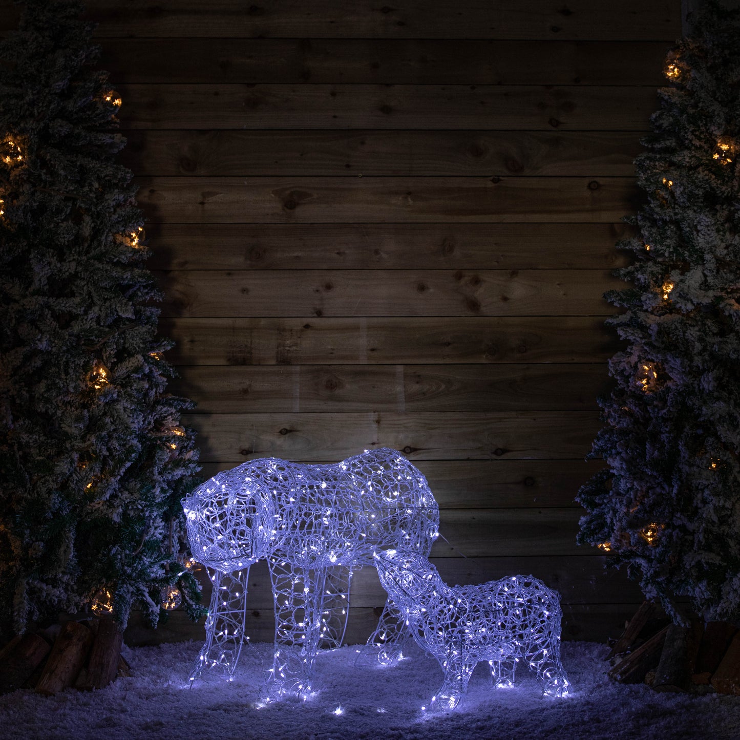 1.3m Light up Soft Acrylic Christmas Polar Bear & Cub With 300 Multi-Action White LEDs