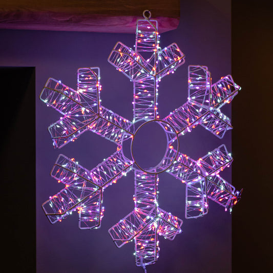 45cm Light up White Metal Hanging Christmas Snowflake with 600 Rainbow LEDs