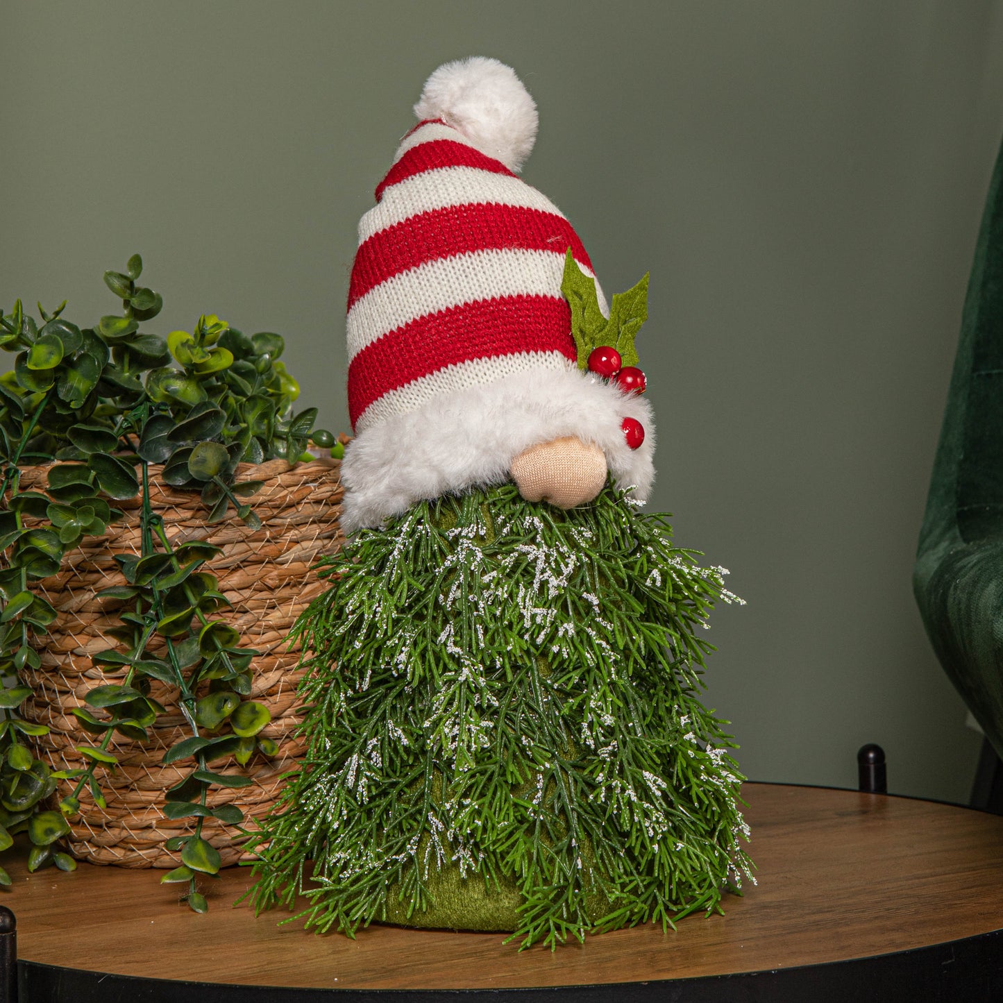 31cm Red and White Christmas Tree Sitting Gonk with Striped Hat