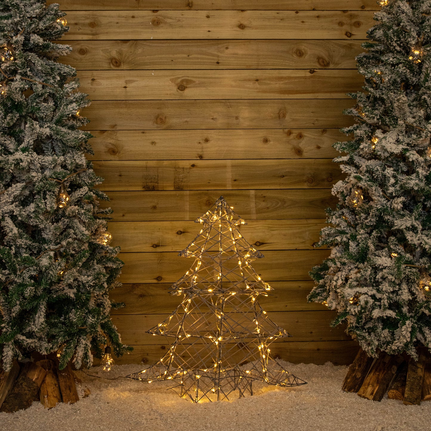 90cm Light up Grey Rattan Christmas Tree with 120 White & Warm White LEDs