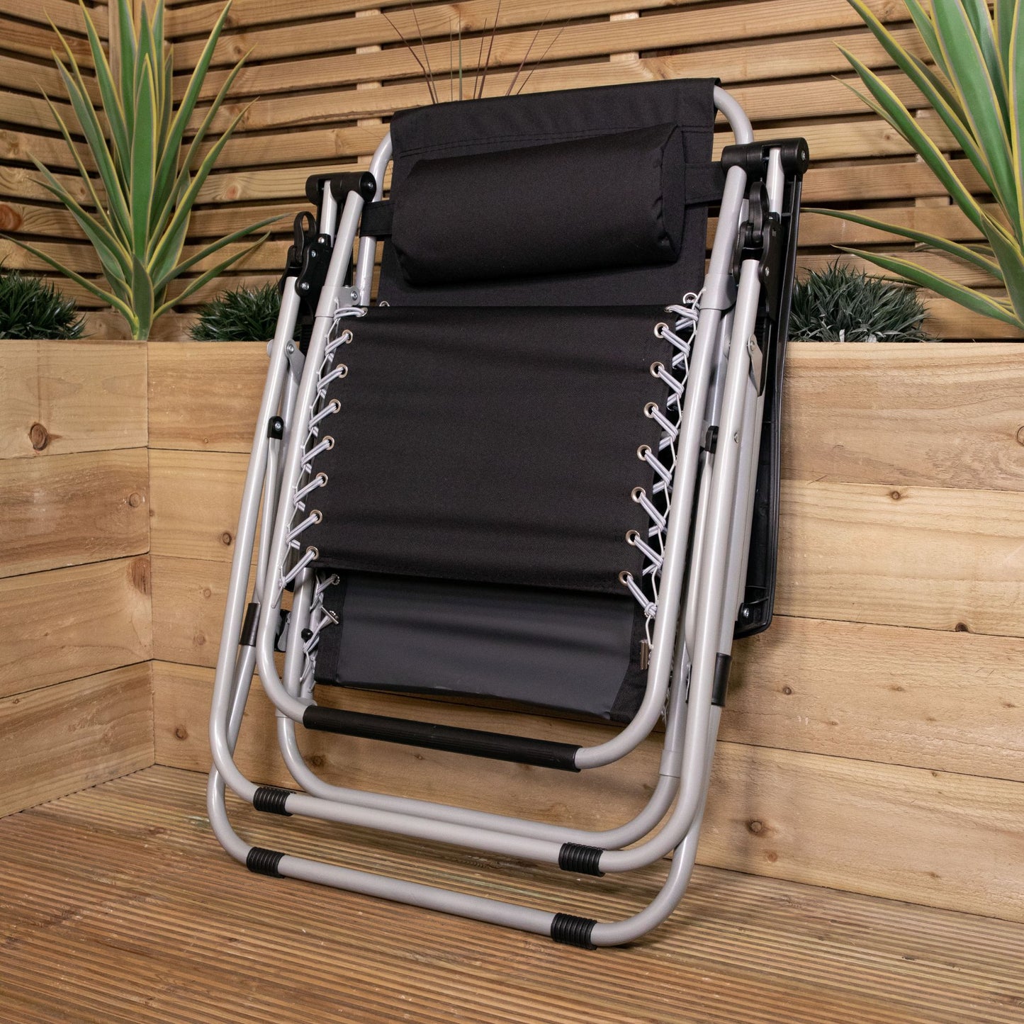 Multi Position Garden Gravity Relaxer Chair Sun Lounger in Black & Silver