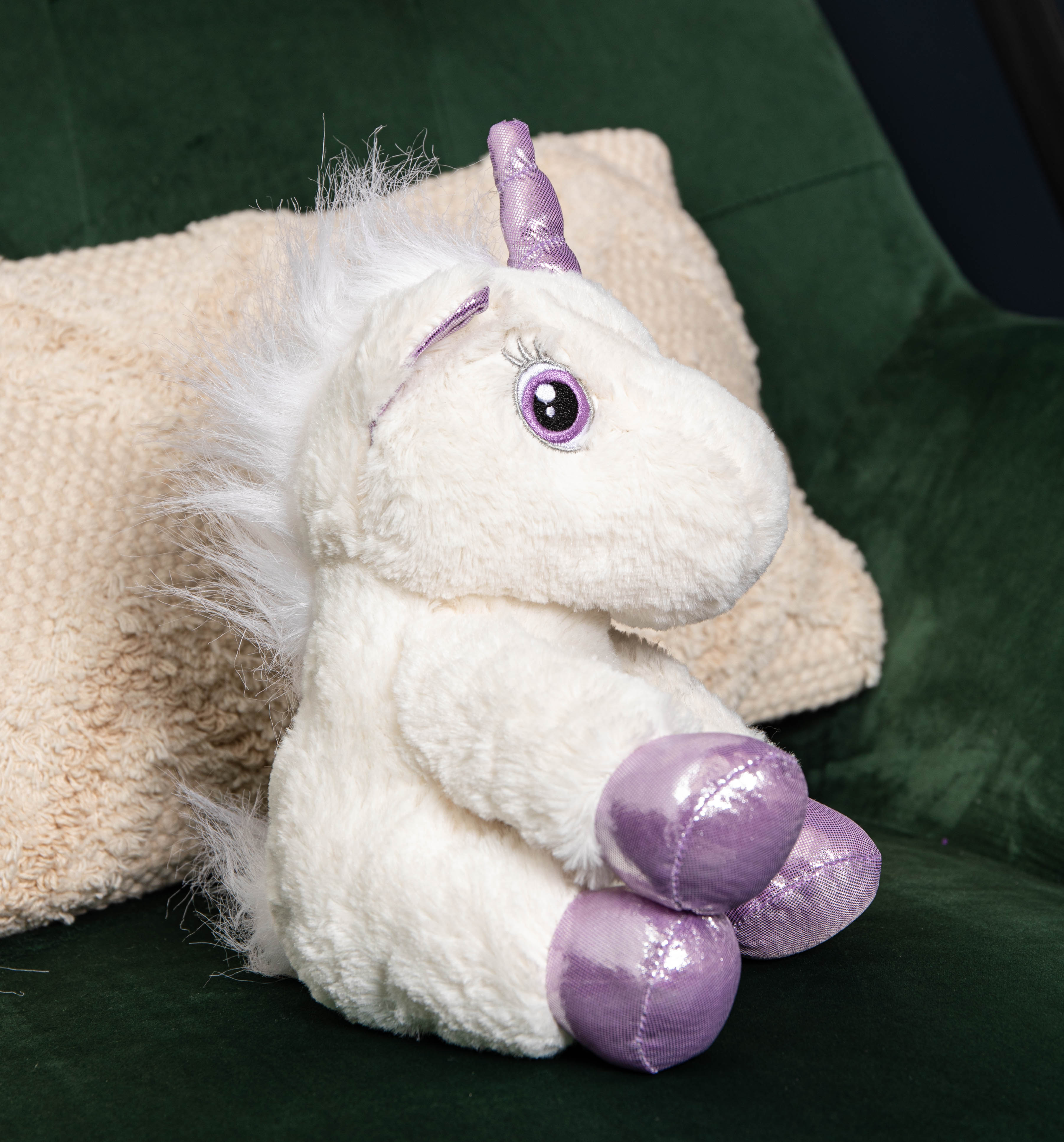24cm Plush White Unicorn with Sparkly Purple Horn and Hooves