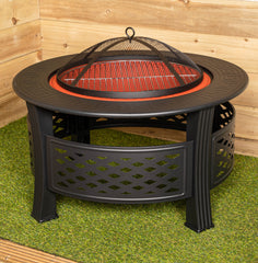 Samuel Alexander 80x58cm Black Steel Garden Patio Firepit Heater BBQ with Cover