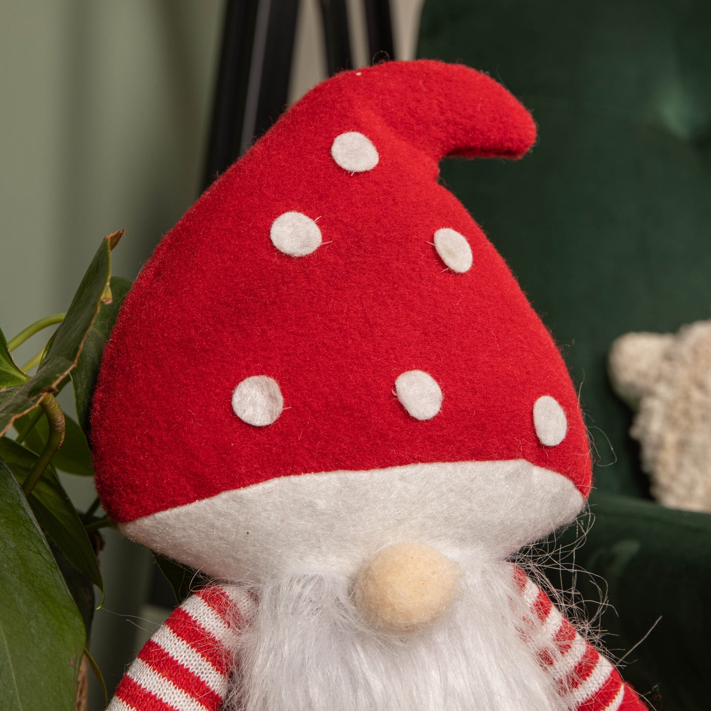 28cm Red and White Sitting Christmas Gonk with Mushroom Hat