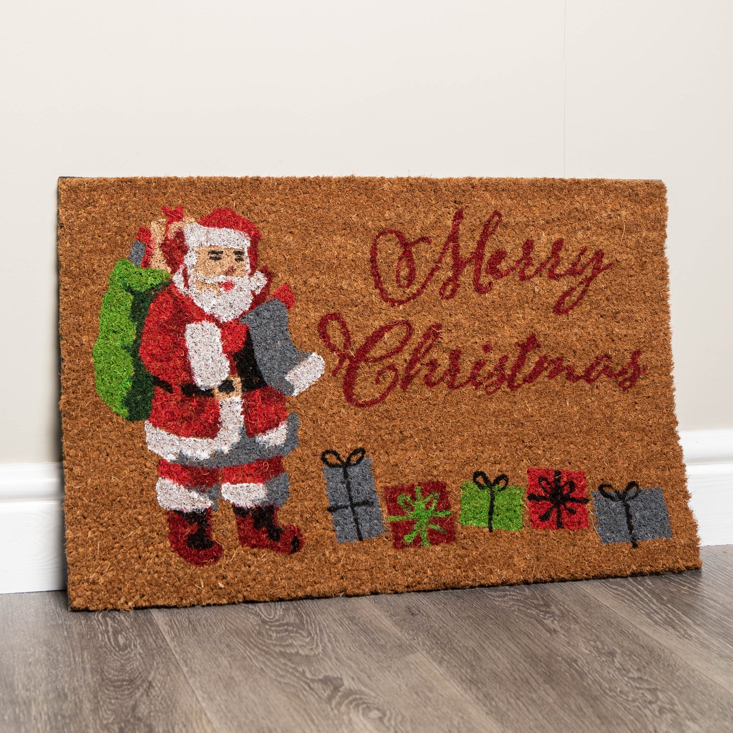 60cm x 40cm Brown Merry Christmas Doormat with Santa