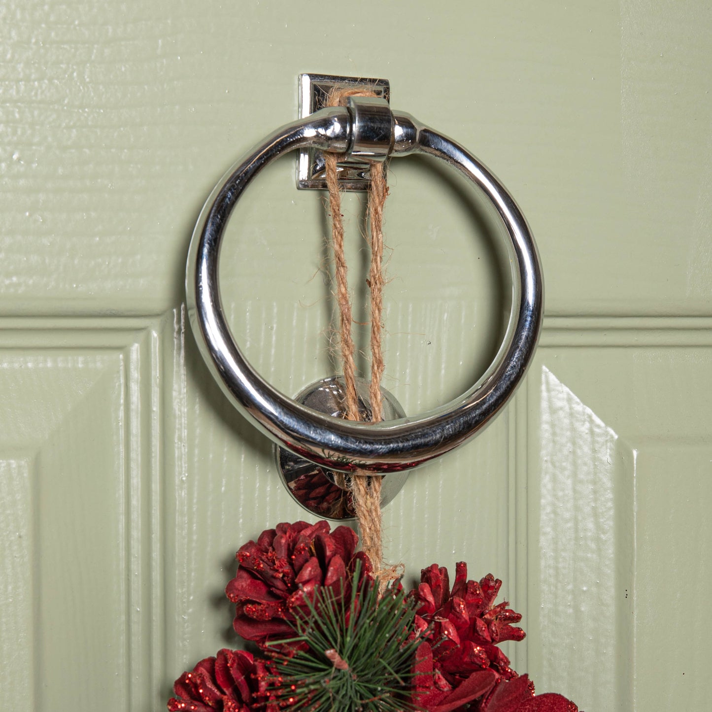 35cm Ruby Pine Hanging Christmas Star Wreath with Red Pinecones and Berries