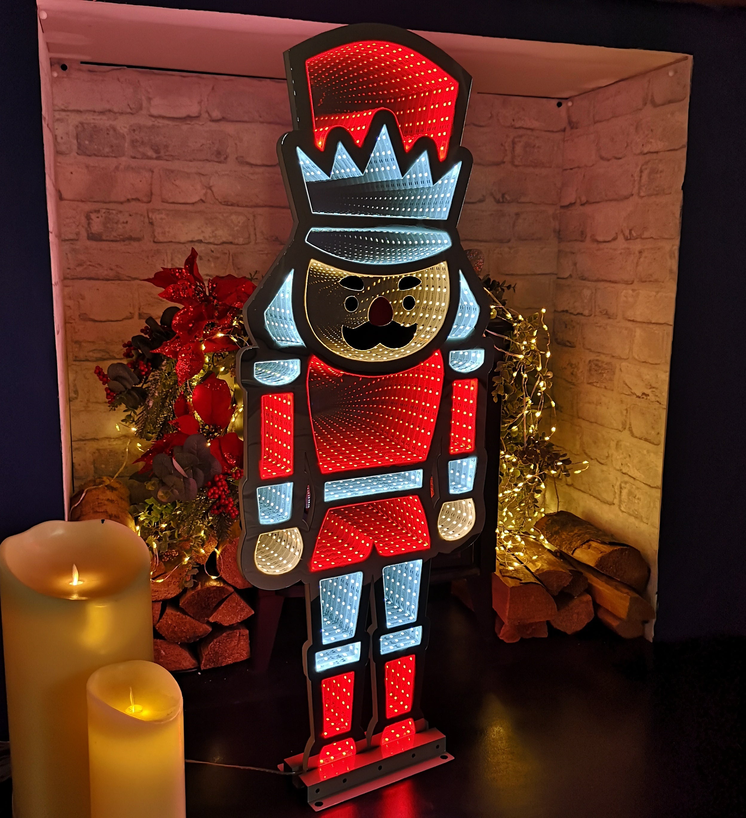 87cm LED Infinity Standing Christmas Nutcracker Decoration with Metal Base in Red & White