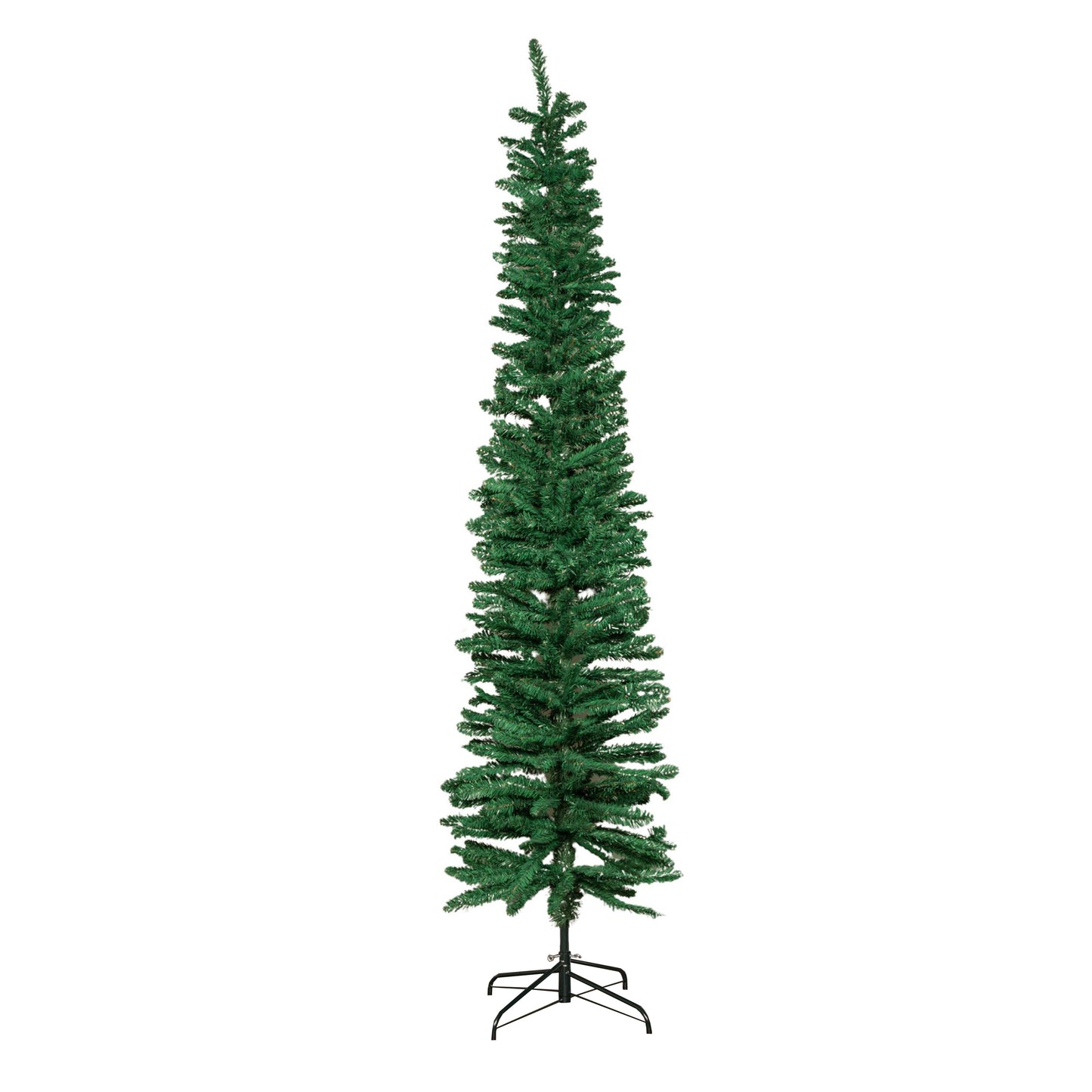 8ft (2.4m) Green Artificial Pencil Christmas Tree With Green Metal Stand and 460 Tips