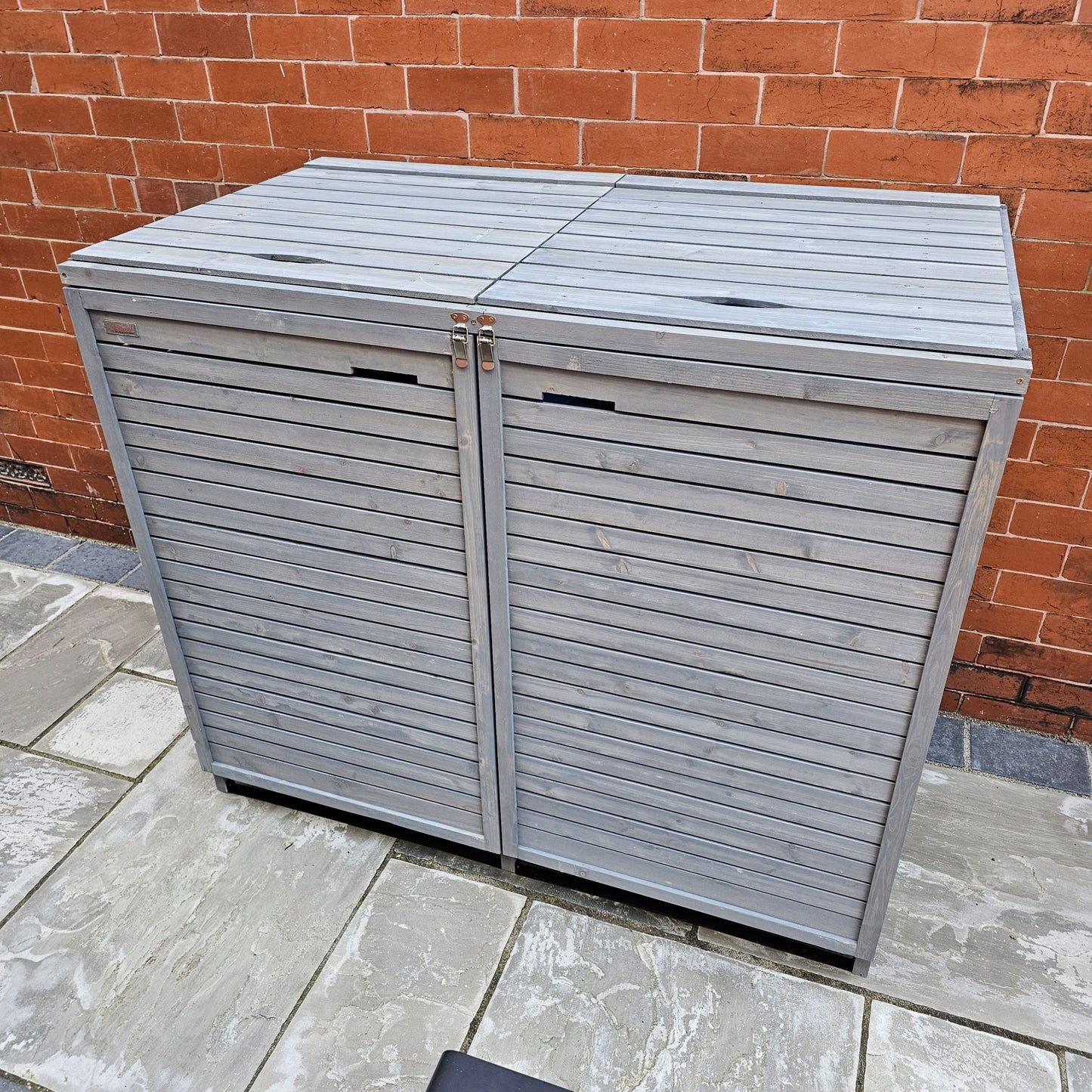 1.35m x 1.14m Large Grey Wooden Outdoor Garden Double Wheelie Bin Store Storage for 2 Bins