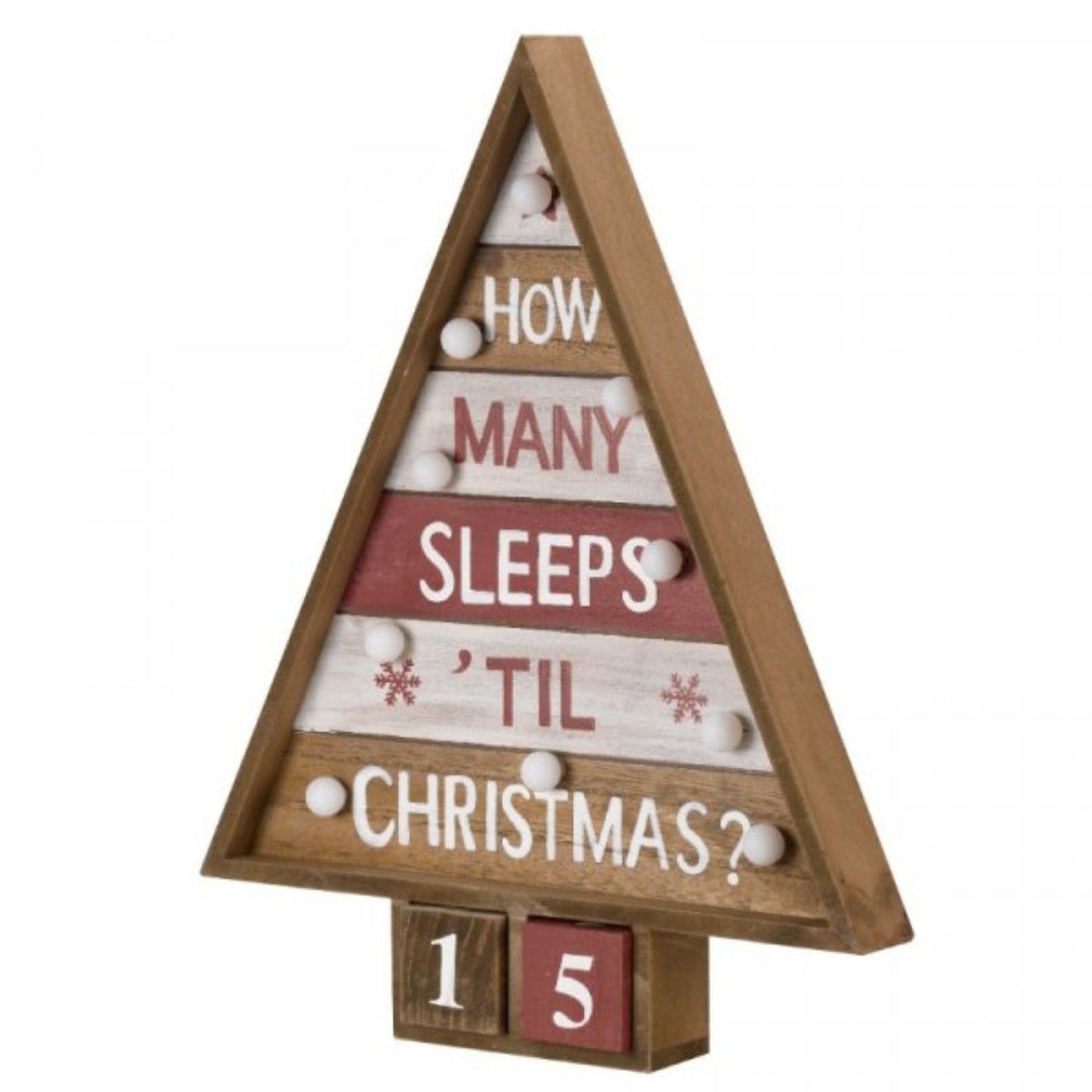 42cm Wooden Christmas Countdown Decoration with 10 Warm White LEDs