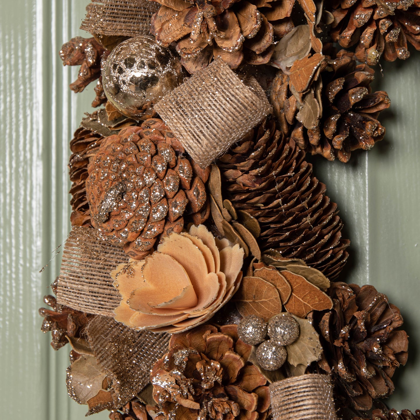 50cm Hanging Christmas Gold Fest Wreath with Pinecones and Gold Berries