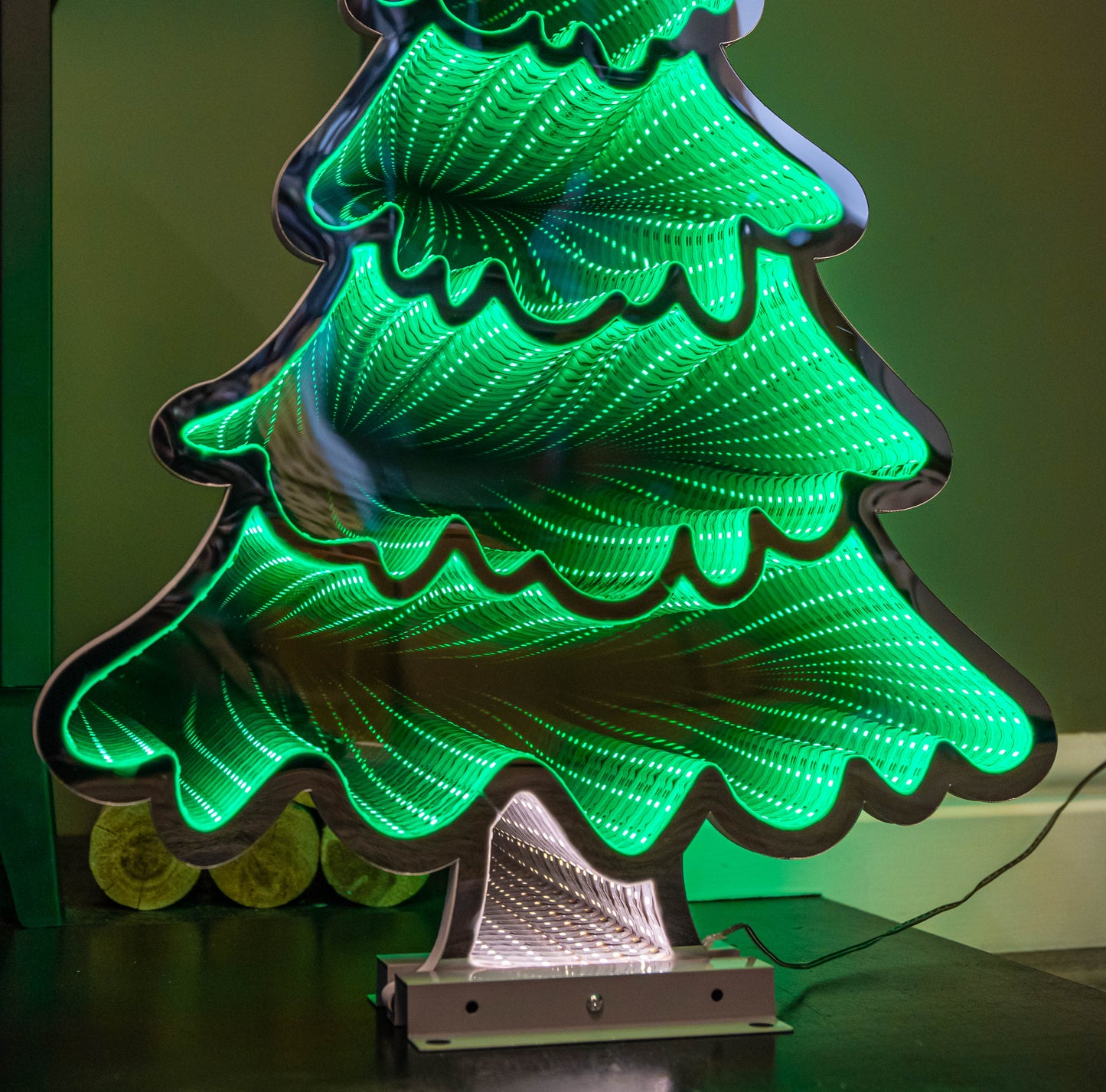 60cm Infinity Standing Christmas Tree on Metal Base with Green LEDs