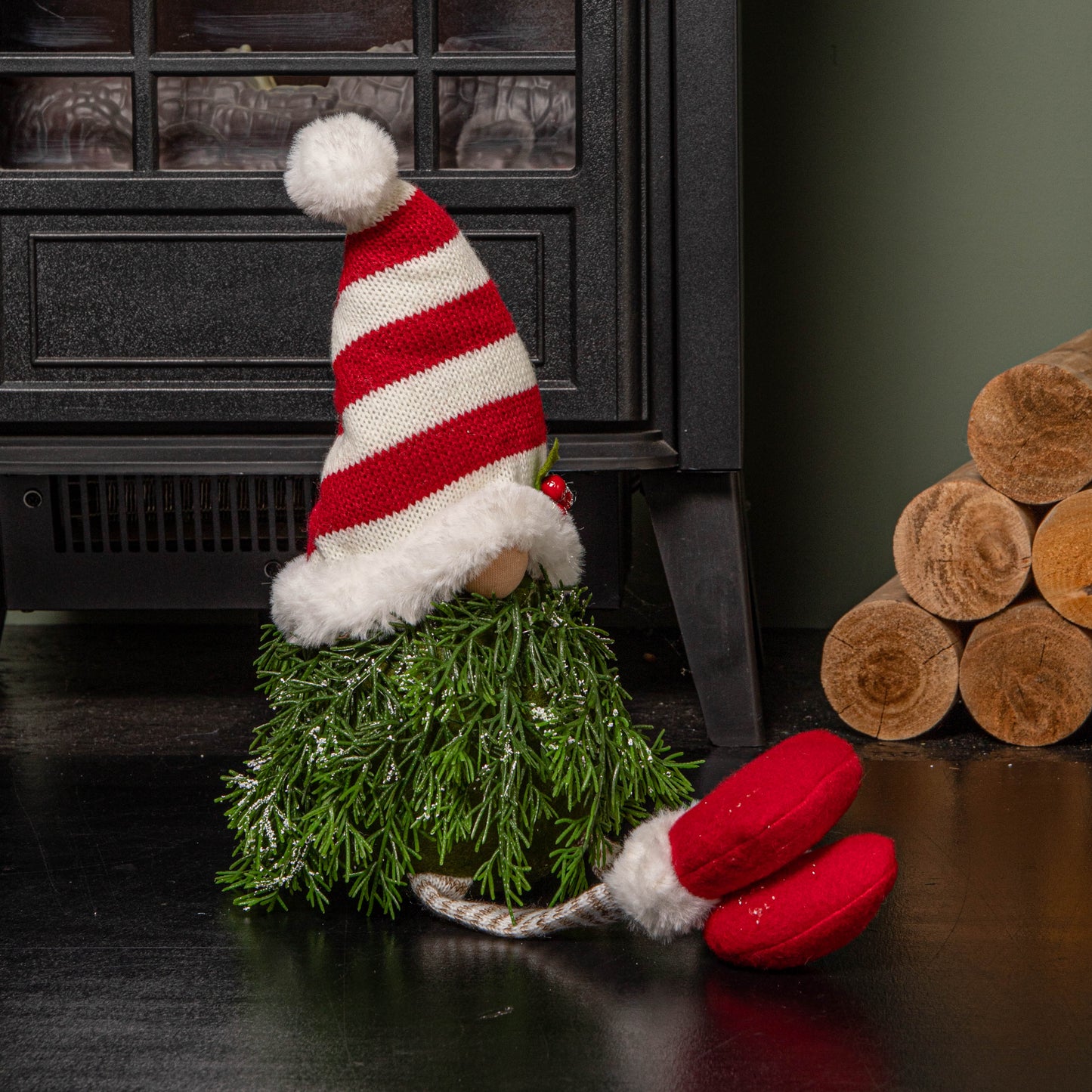 48cm Red and White Christmas Tree Sitting Gonk with Dangly Legs and Striped Hat