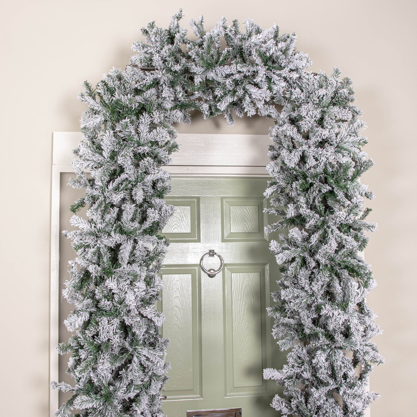 8ft (2.52m) Slimline Single Door Artificial Snow Flocked Christmas Tree Arch in Green with 2000 Tips