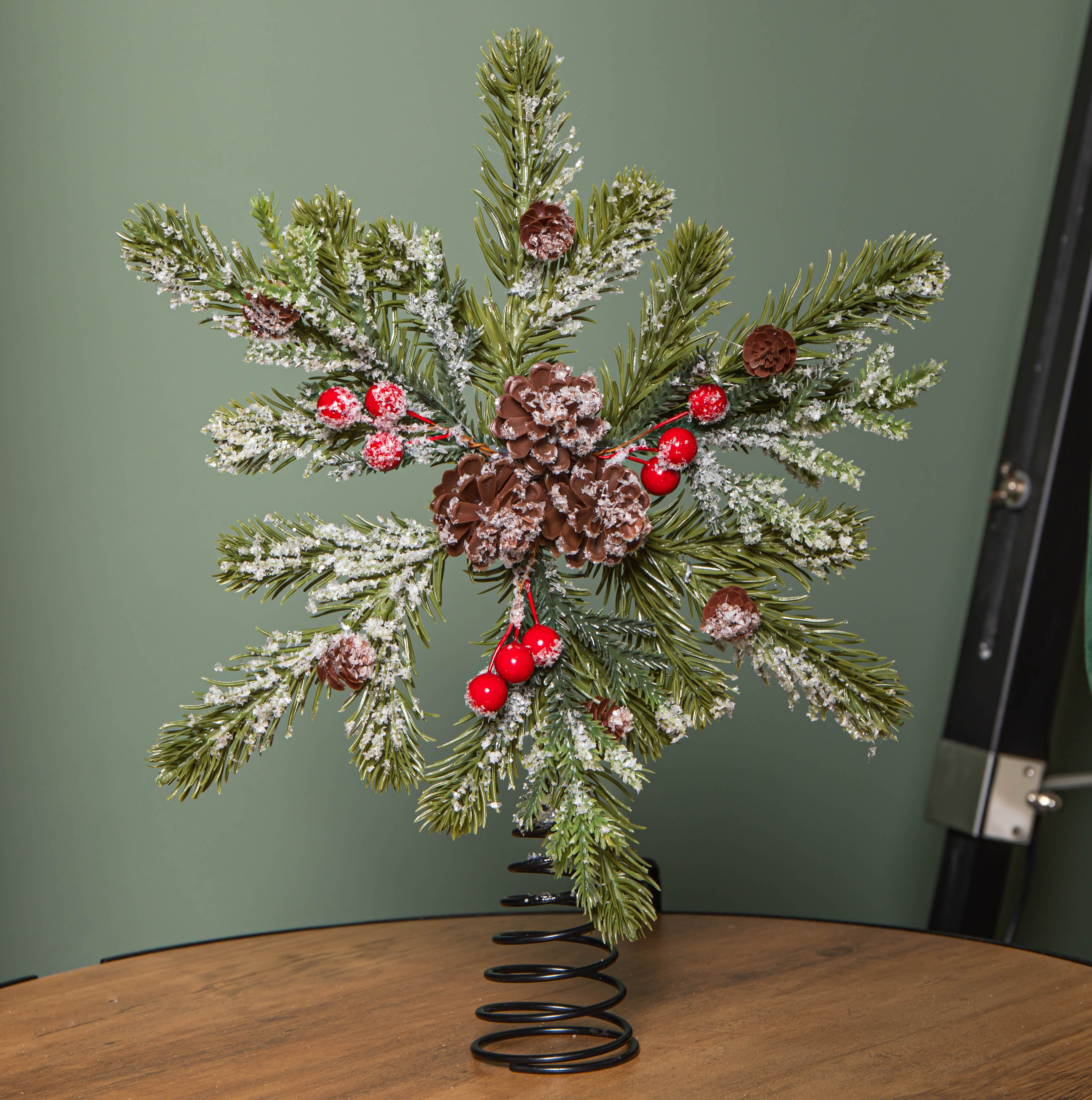 33cm Christmas Tree Topper with Pinecones, Red Berries and Frosted Seasonal Foliage