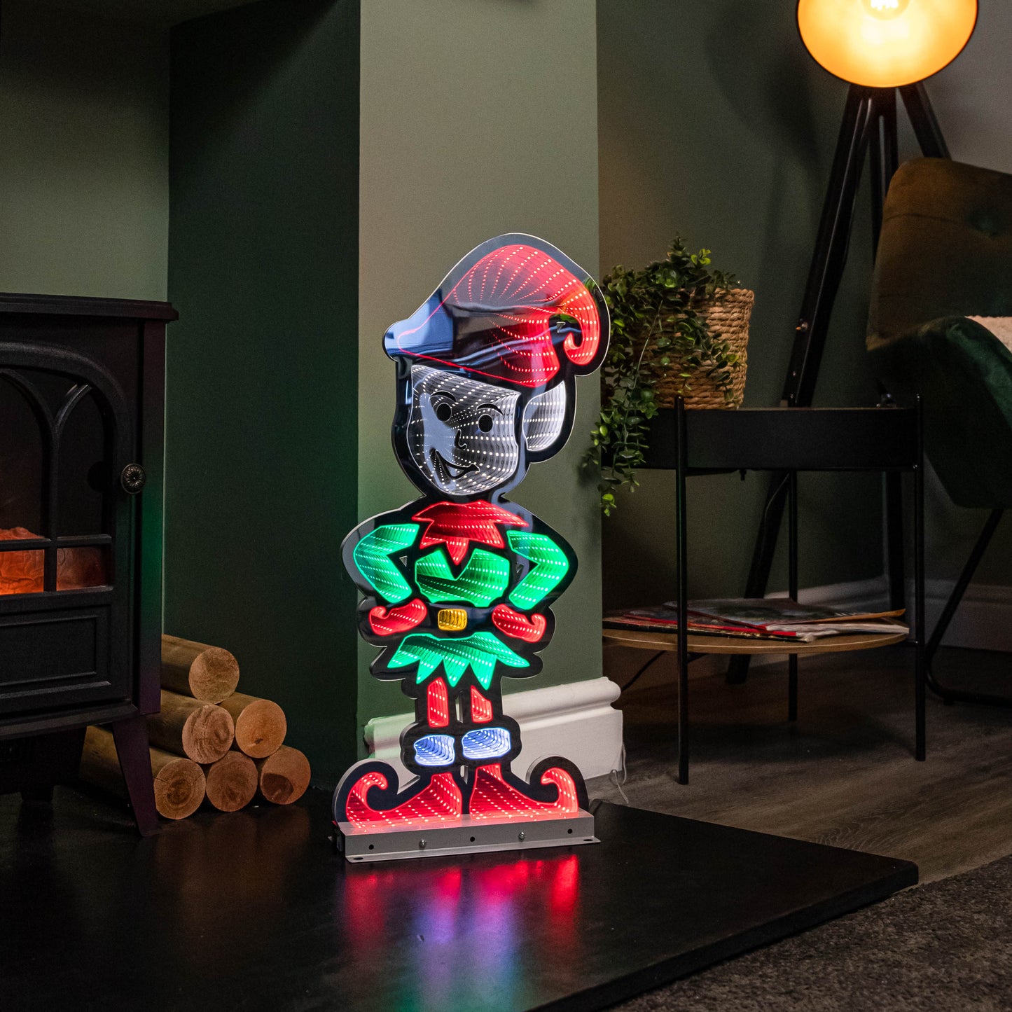 60cm Infinity Elf in Red Boots on Metal Base with Green and Red LEDs