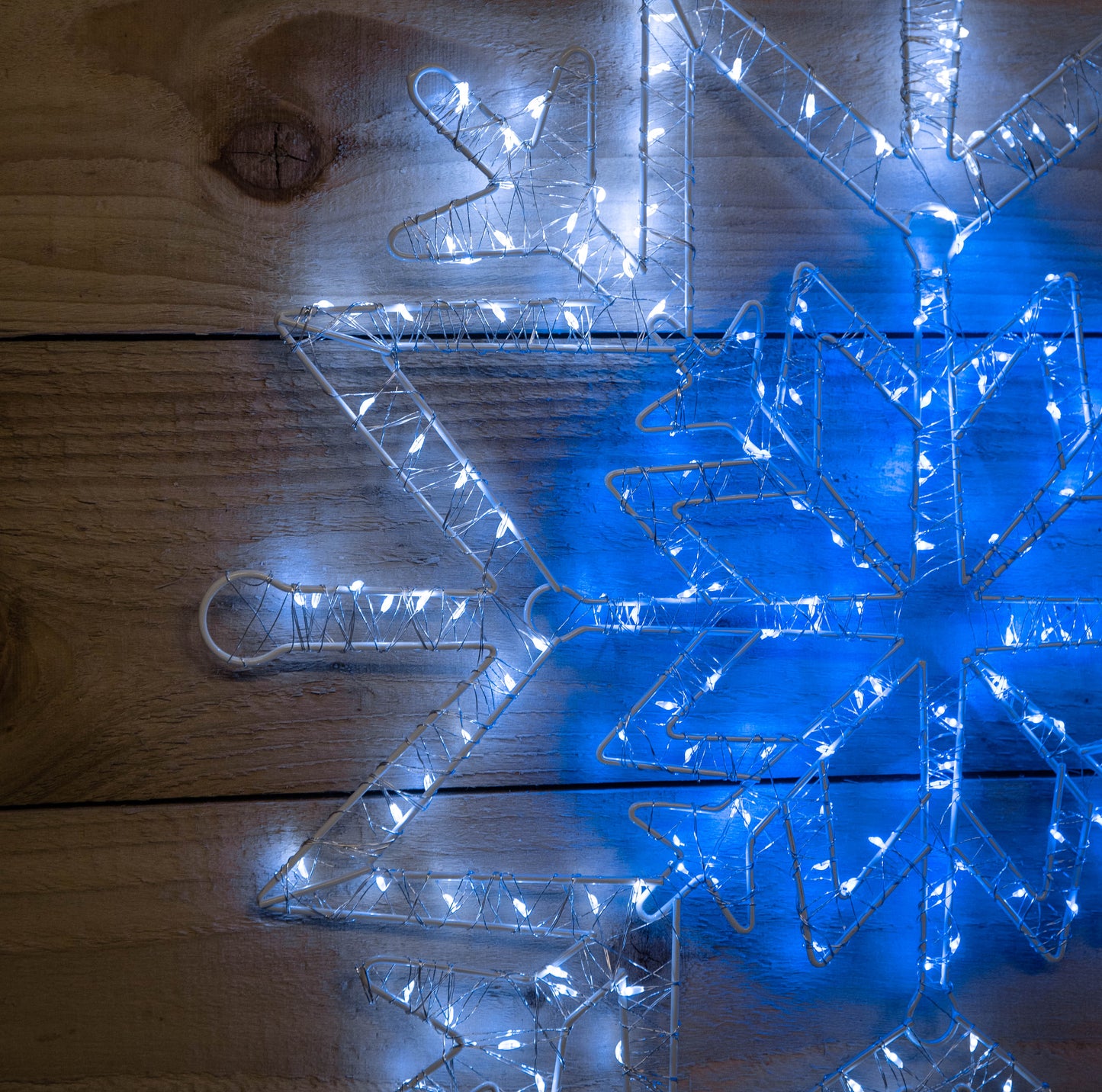 50cm Light up Metal Hanging Christmas Snowflake with 260 Blue and White LEDs