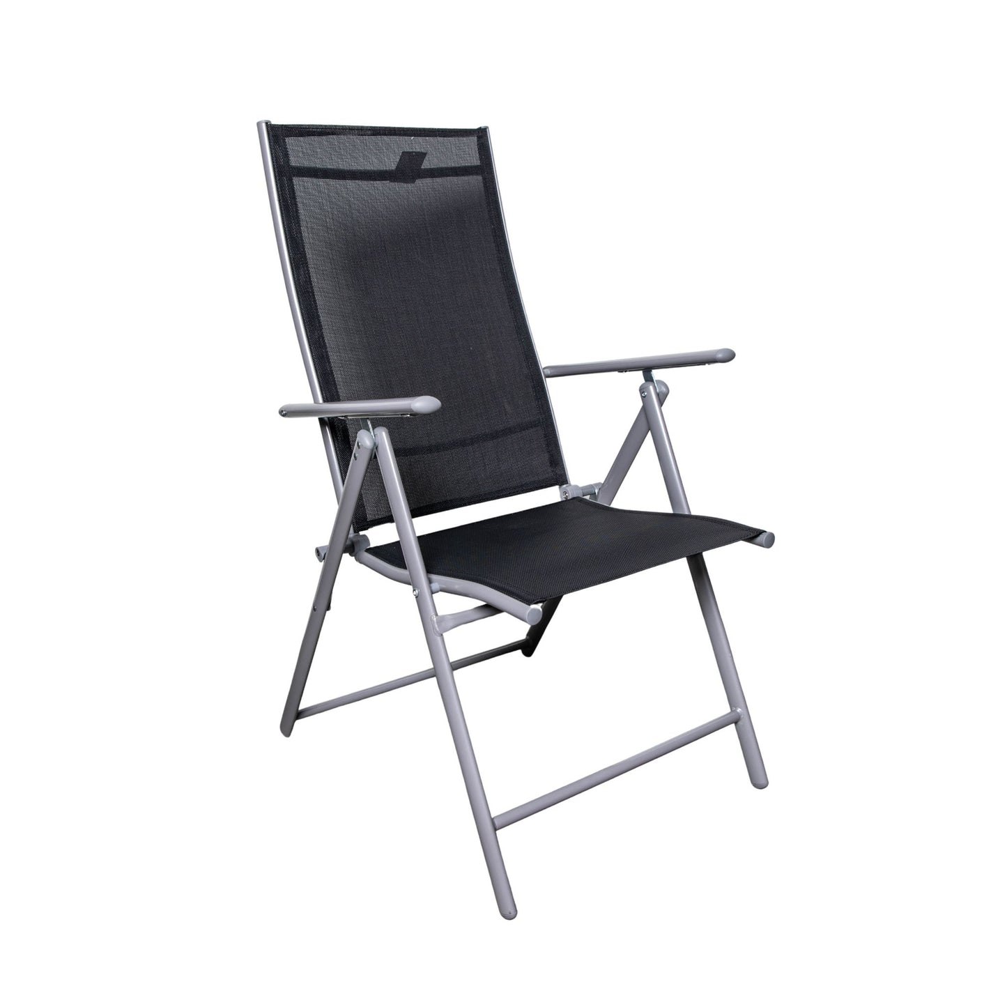 Outdoor Garden Patio Multi Position Reclining Folding Chair in Black and Silver