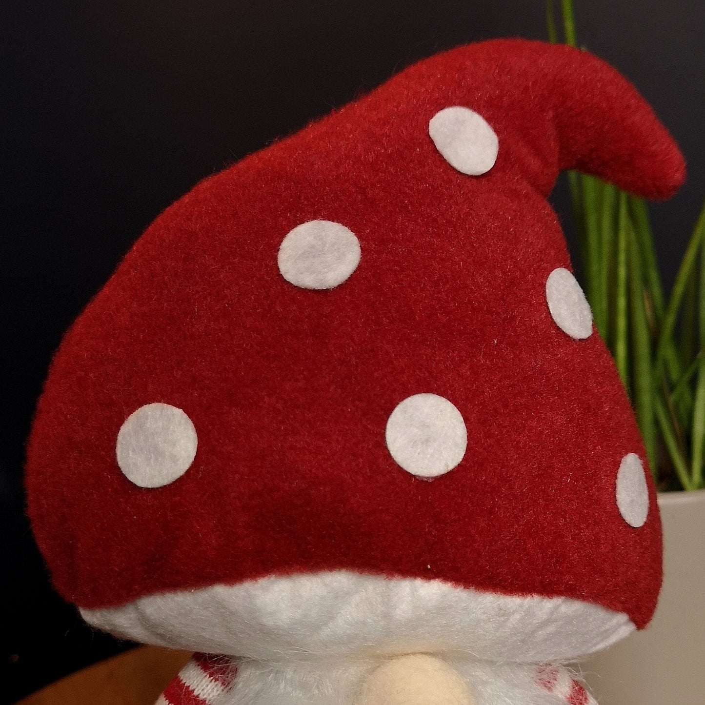 53cm Stripey Red Plush Sitting Christmas Girl Gonk with Dangly Legs and Mushroom Hat