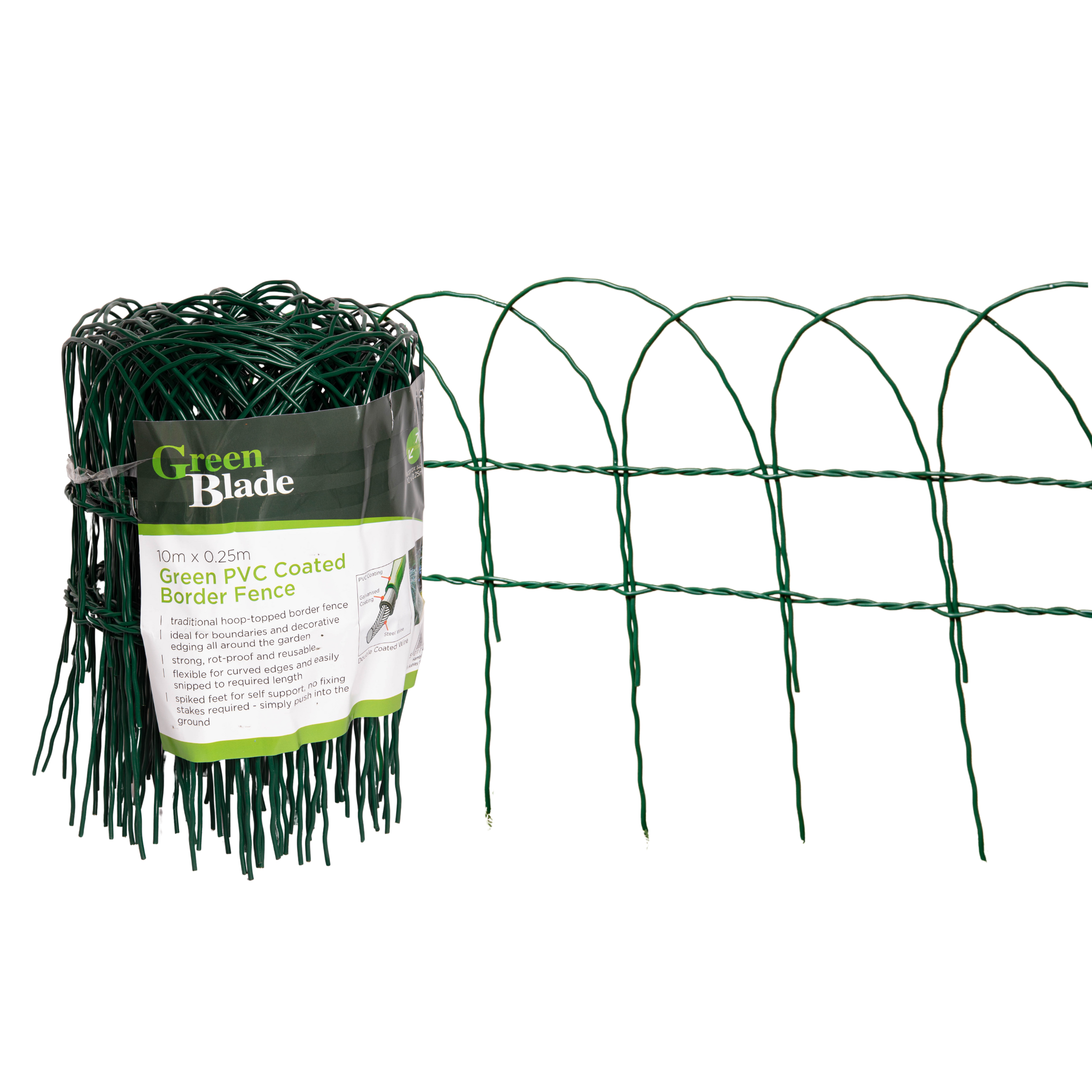 10m x 25cm Green PVC Coated Metal Garden Patio Border Fencing
