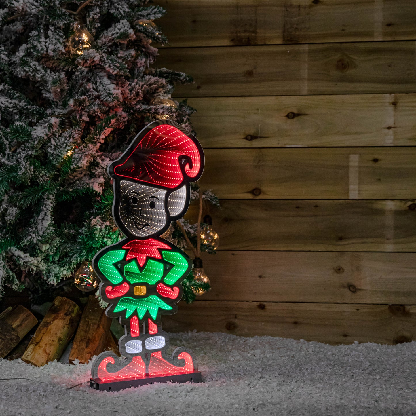 60cm Infinity Elf in Red Boots on Metal Base with Green and Red LEDs