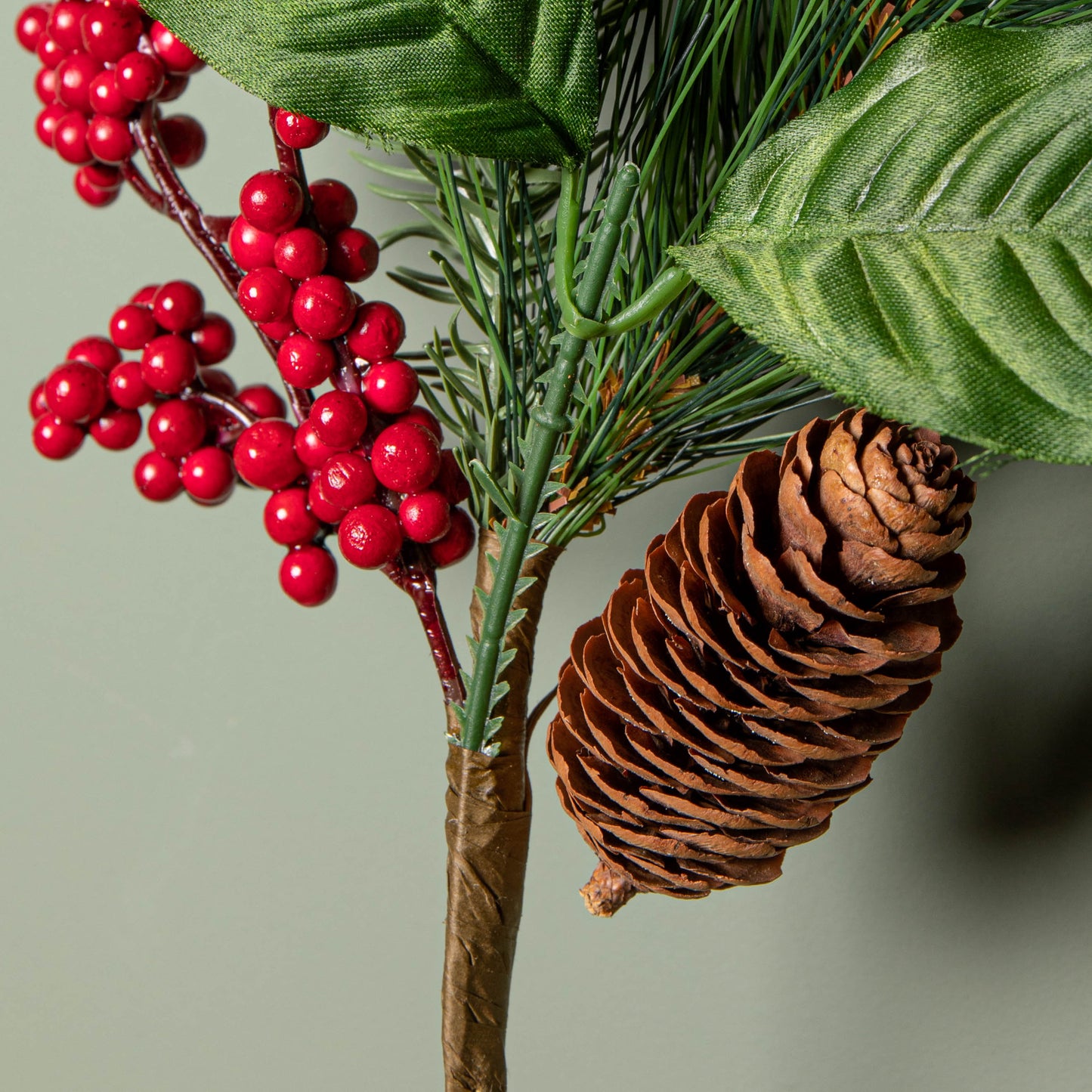 Set of 6 34cm Christmas Pick with Red Berries and Pinecones