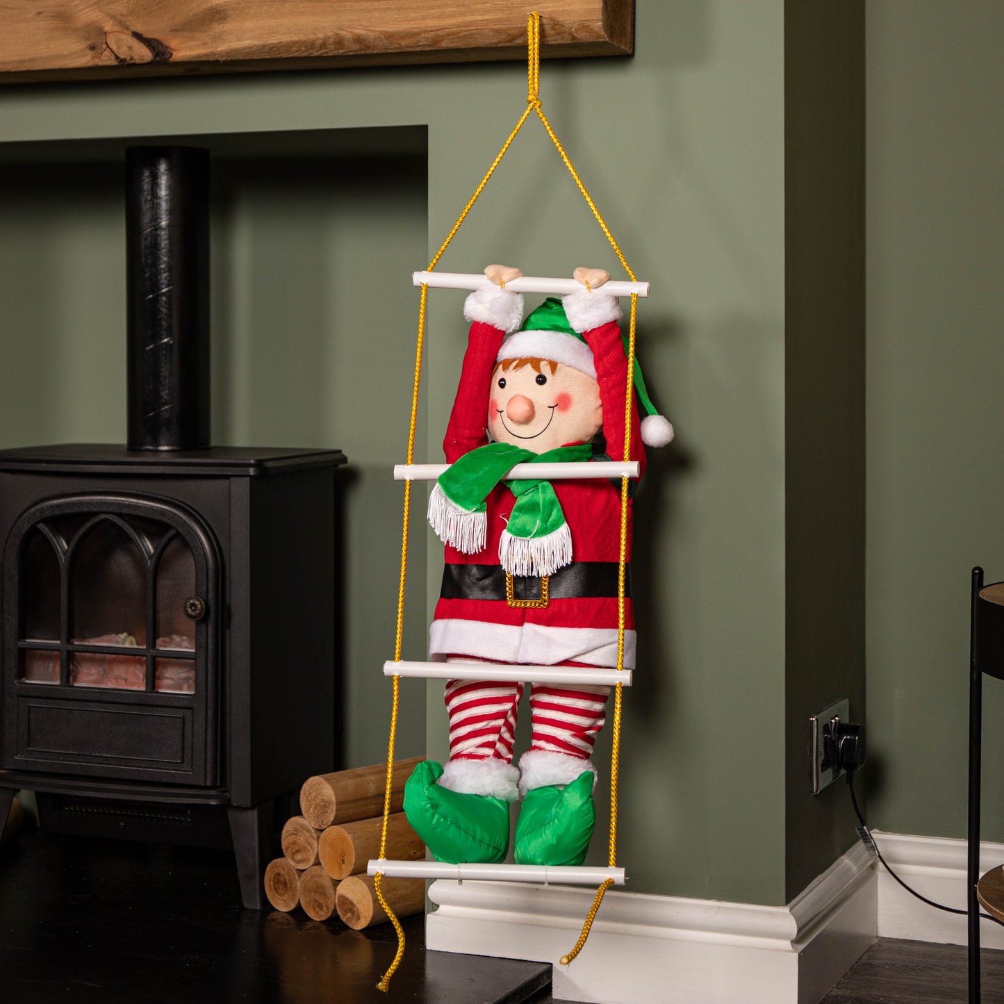 60cm Red Hanging Elf with Backpack Climbing Ladder Christmas Decoration