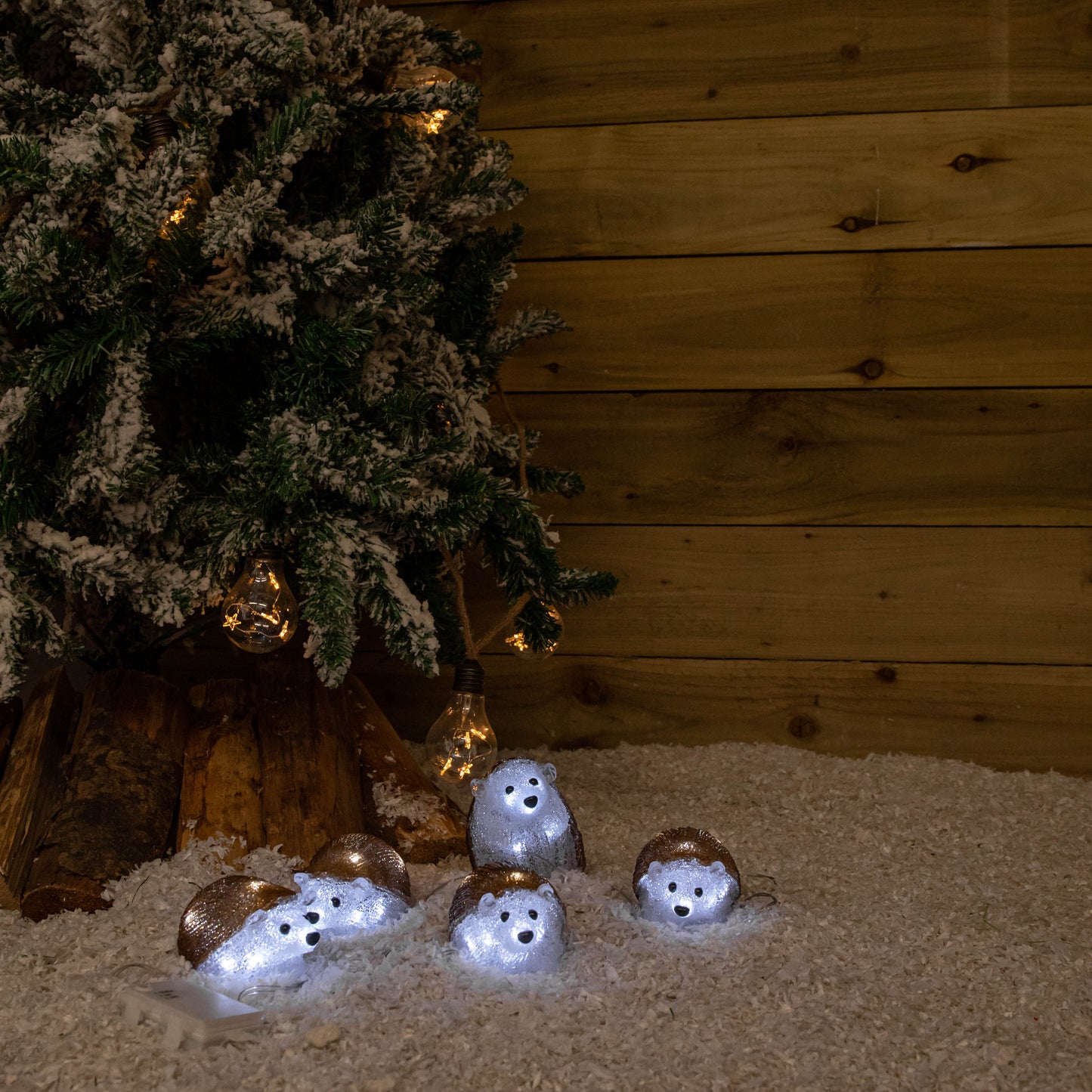 Set of 5 Battery Operated Brown Acrylic Christmas Hedgehogs with Cool White LEDs