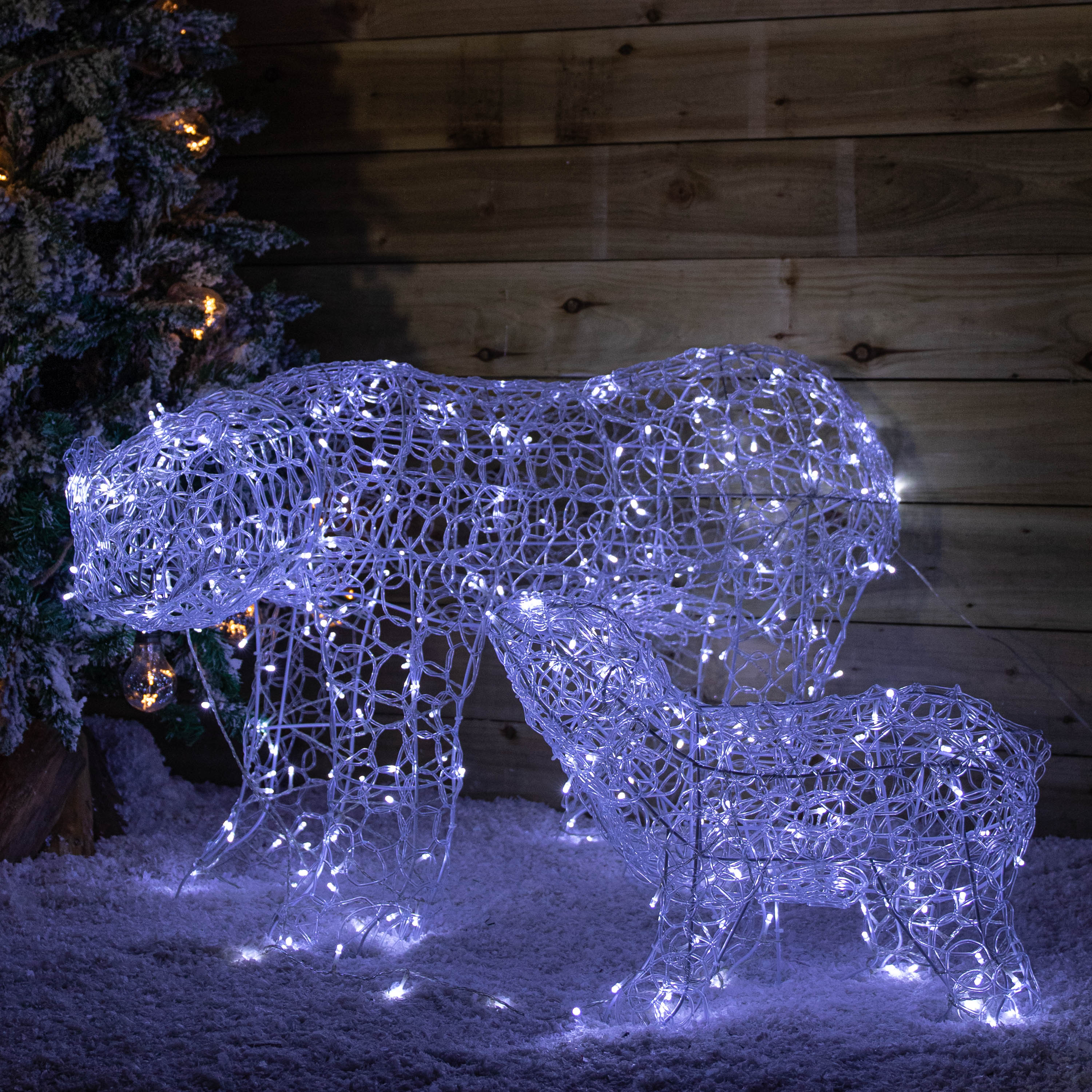 1.3m Light up Soft Acrylic Christmas Polar Bear & Cub With 300 Multi-Action White LEDs