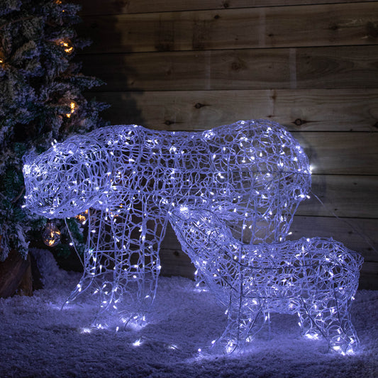 1.3m Light up Soft Acrylic Christmas Polar Bear & Cub With 300 Multi-Action White LEDs