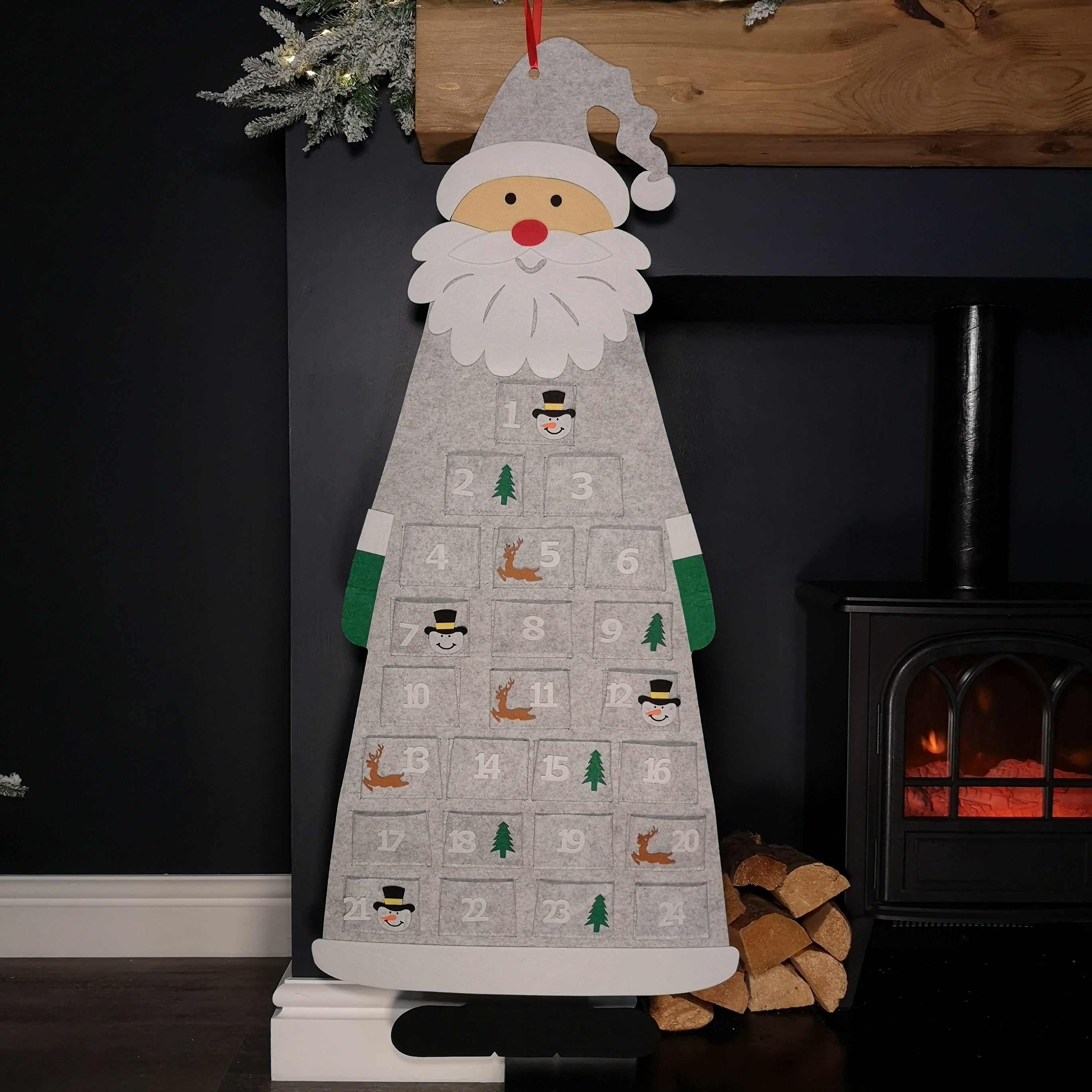 45cm x 115cm Felt Santa Advent Calendar Christmas Decoration in Grey