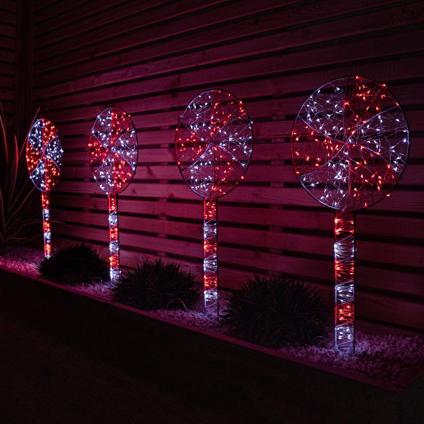 Set of 4 60cm Light up Christmas Lollipop Garden Path Lights with 720 Red & White LEDs