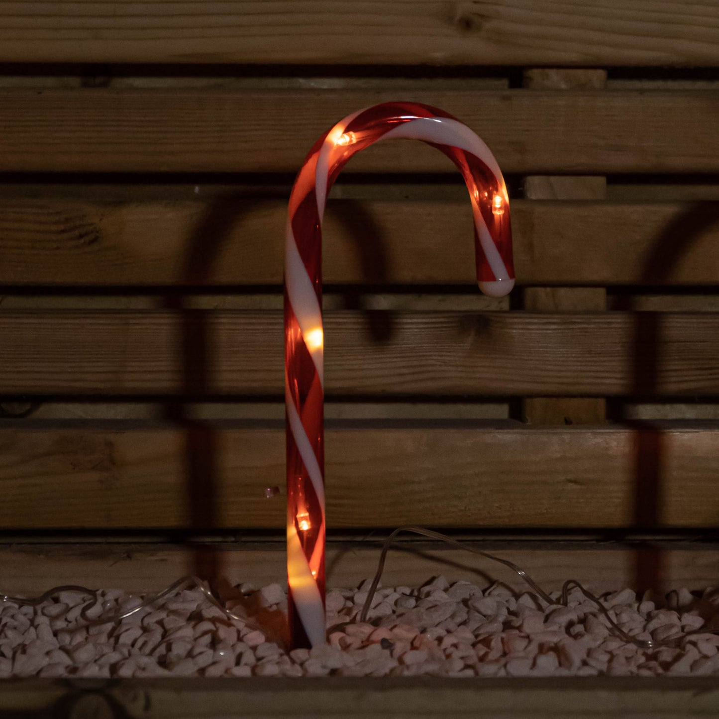 25cm Set of 12 Battery Powered Light up Christmas Candy Cane Path Lights with 60 Warm White LEDs