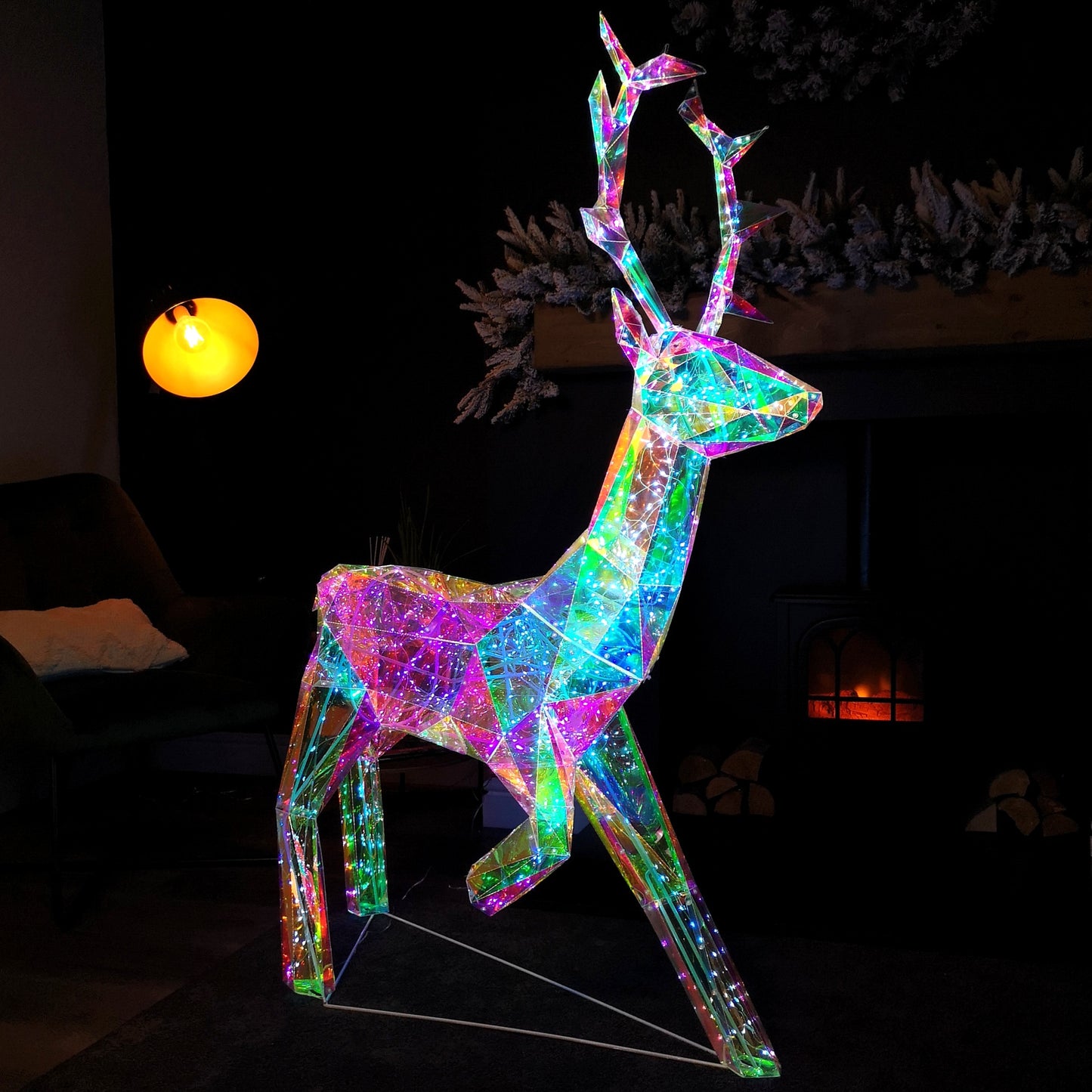 1.4m Light up Standing Iridescent Dream Christmas Stag with 600 White LEDs