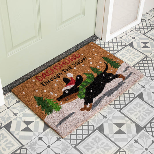 60cm x 40cm Brown Christmas Dashing Dachshund Dog Doormat 